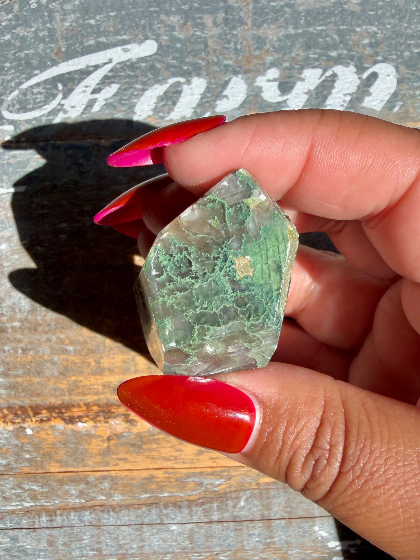Gorgeous Optical Calcite + Moss Agate Combo Mineral Freeform From India | Opt 35