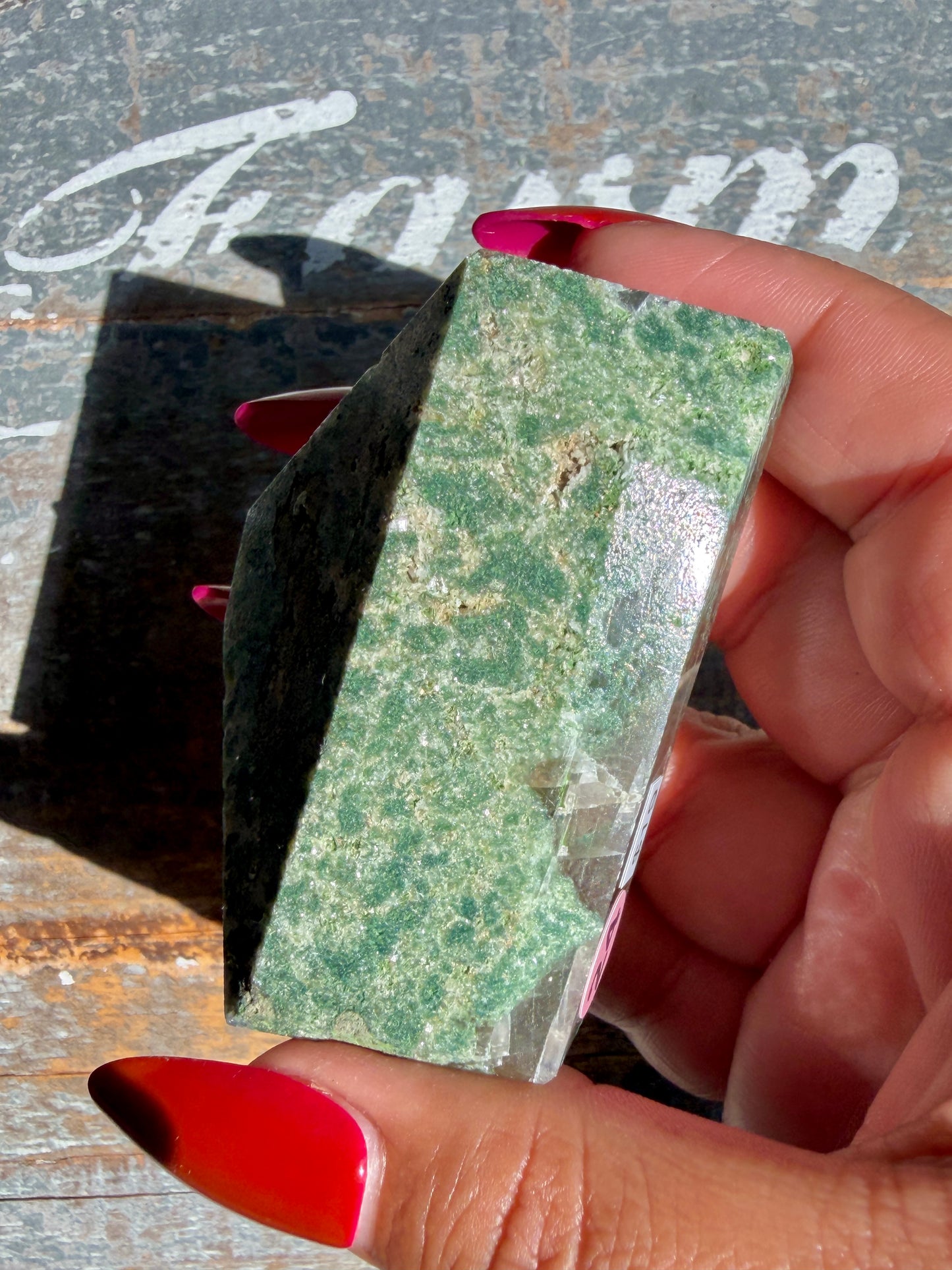 Gorgeous Optical Calcite + Moss Agate Combo Mineral Freeform From India | Opt 24