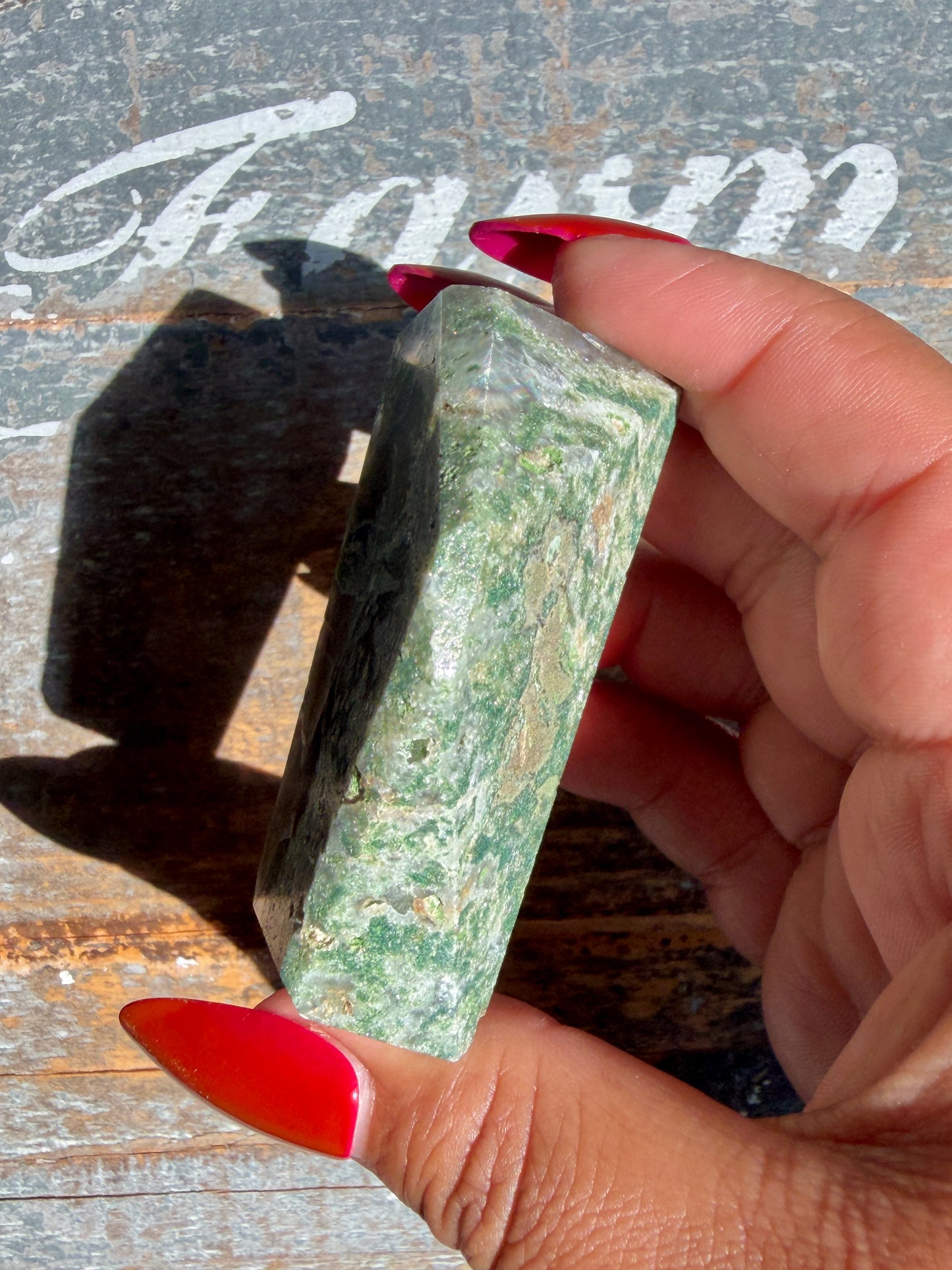 Gorgeous Optical Calcite + Moss Agate Combo Mineral Freeform From India | Opt 24