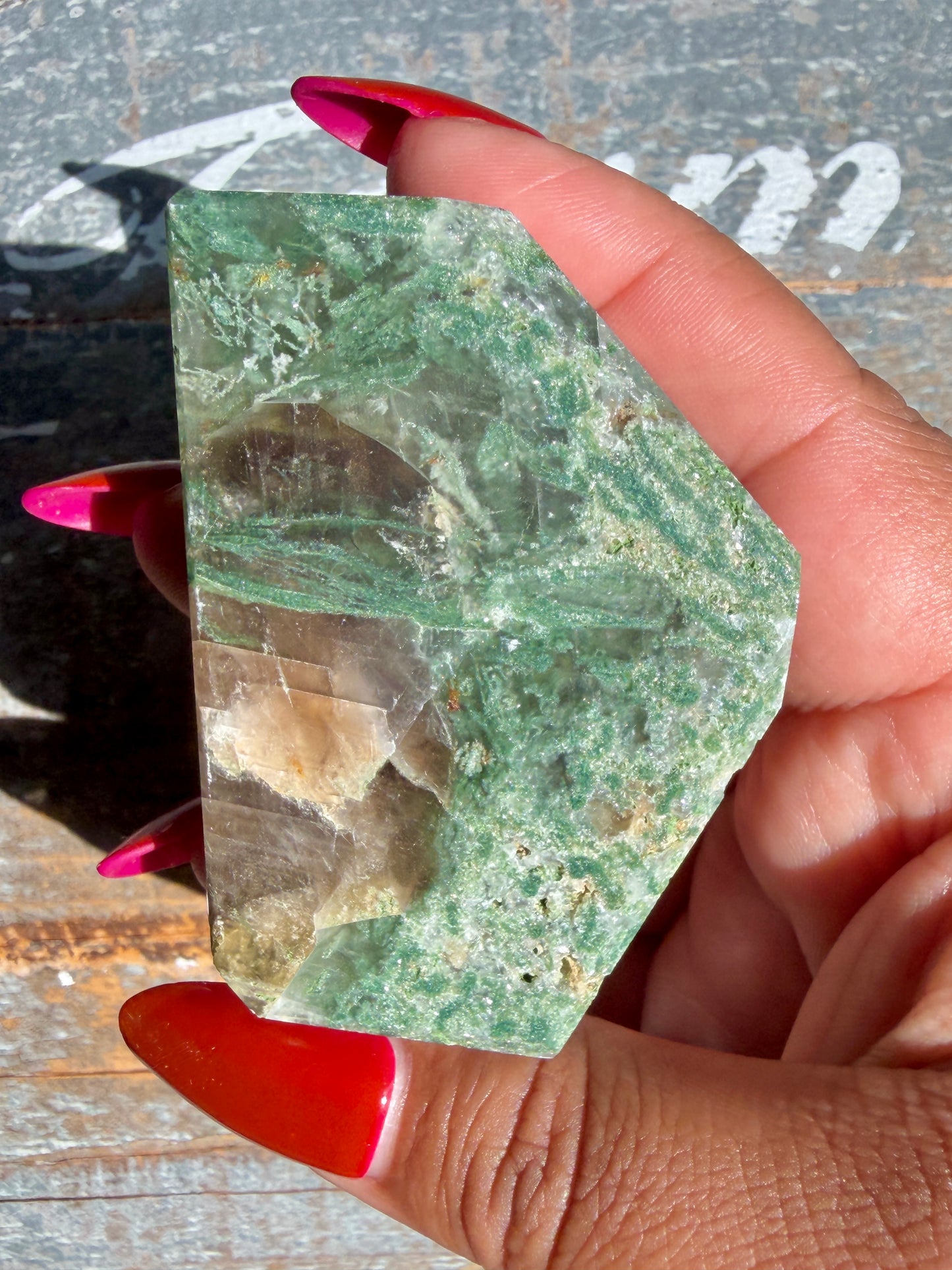 Gorgeous Optical Calcite + Moss Agate Combo Mineral Freeform From India | Opt 24