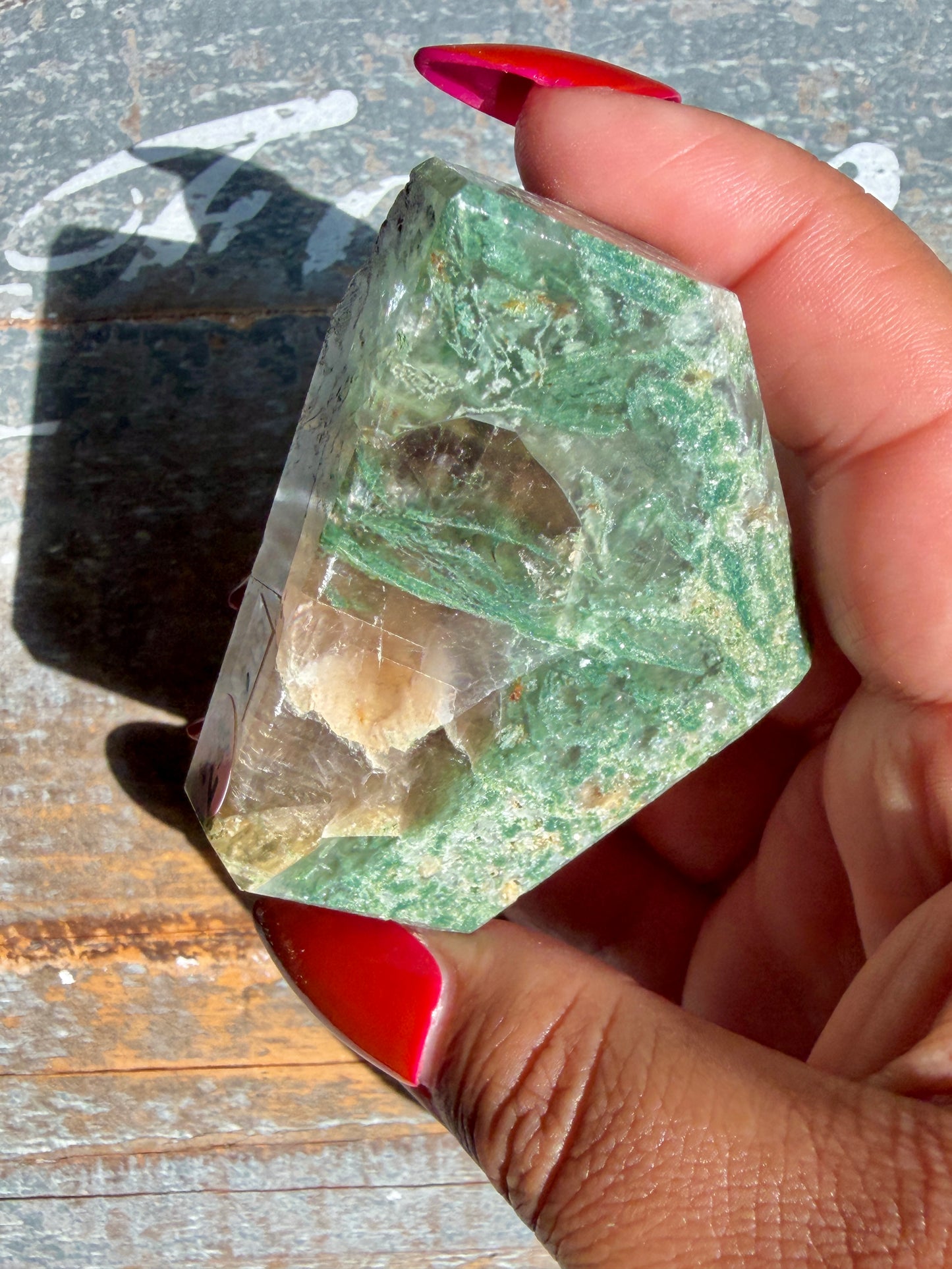 Gorgeous Optical Calcite + Moss Agate Combo Mineral Freeform From India | Opt 24