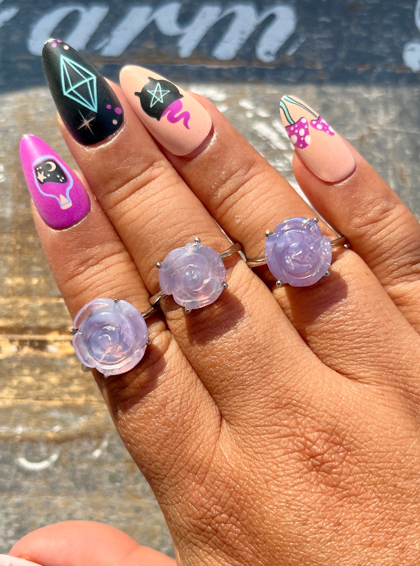 One (1) Gorgeous Lavender Moon Quartz Hand Carved Rose, Adjustable Ring, Intuitively chosen