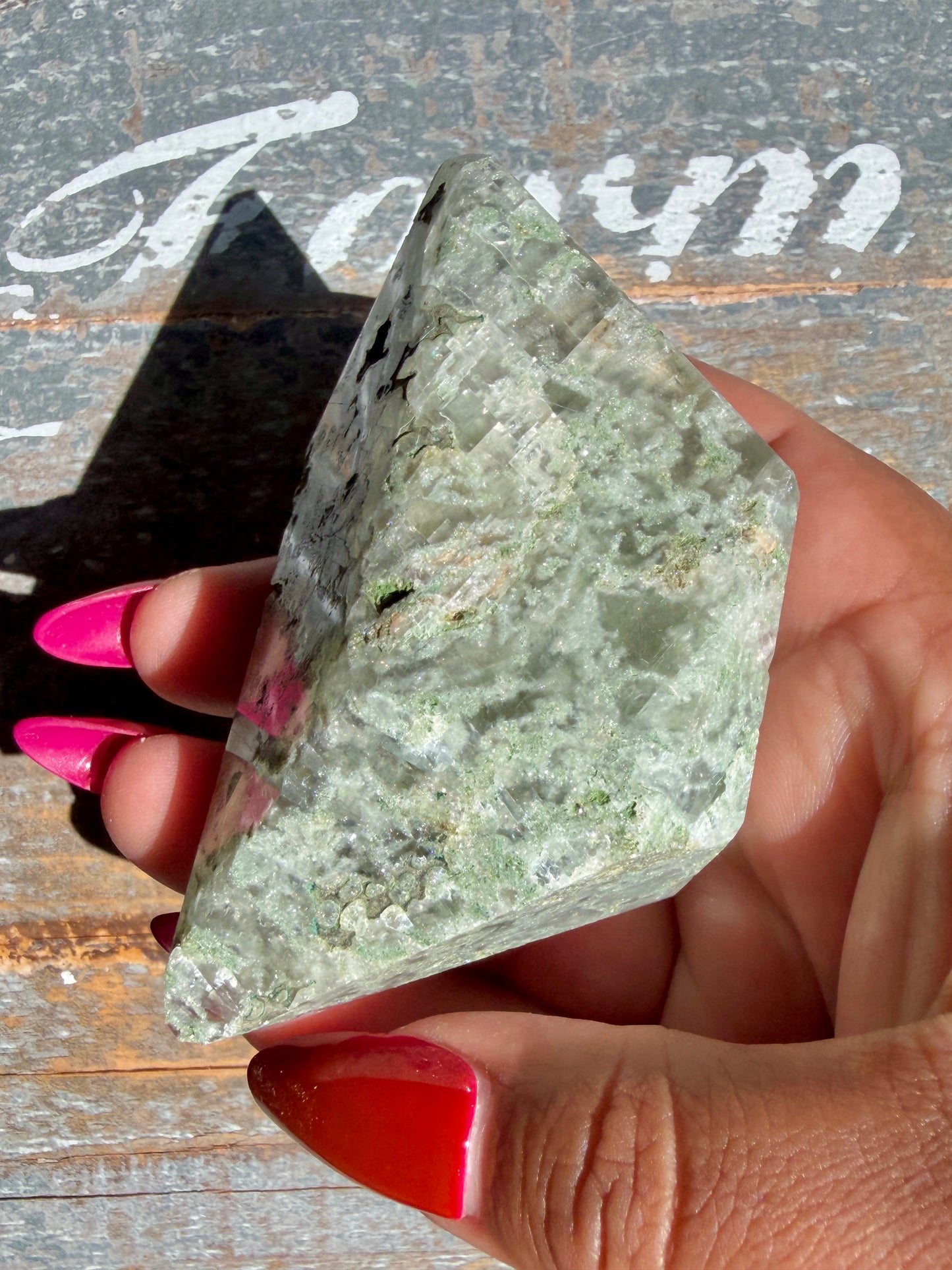 Gorgeous Optical Calcite + Moss Agate Combo Mineral Freeform From India | Opt 17