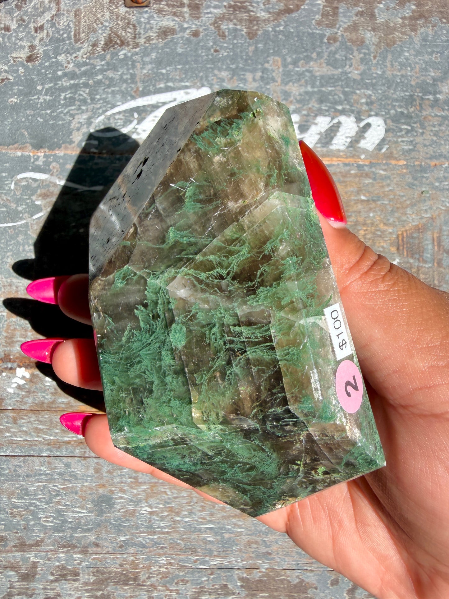 Gorgeous Optical Calcite + Moss Agate Combo Mineral Freeform From India | Opt 2