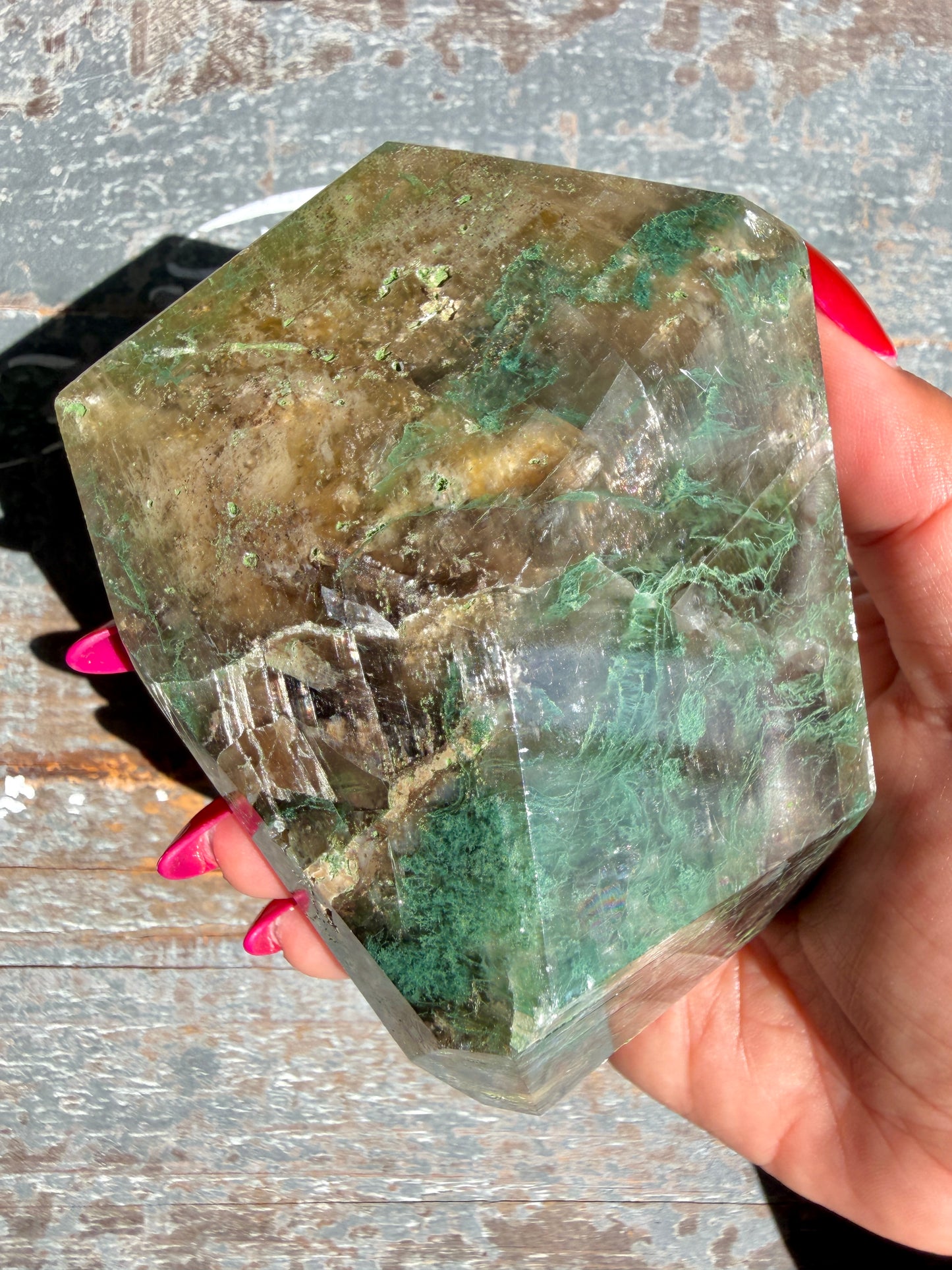 Gorgeous Optical Calcite + Moss Agate Combo Mineral Freeform From India | Opt 2