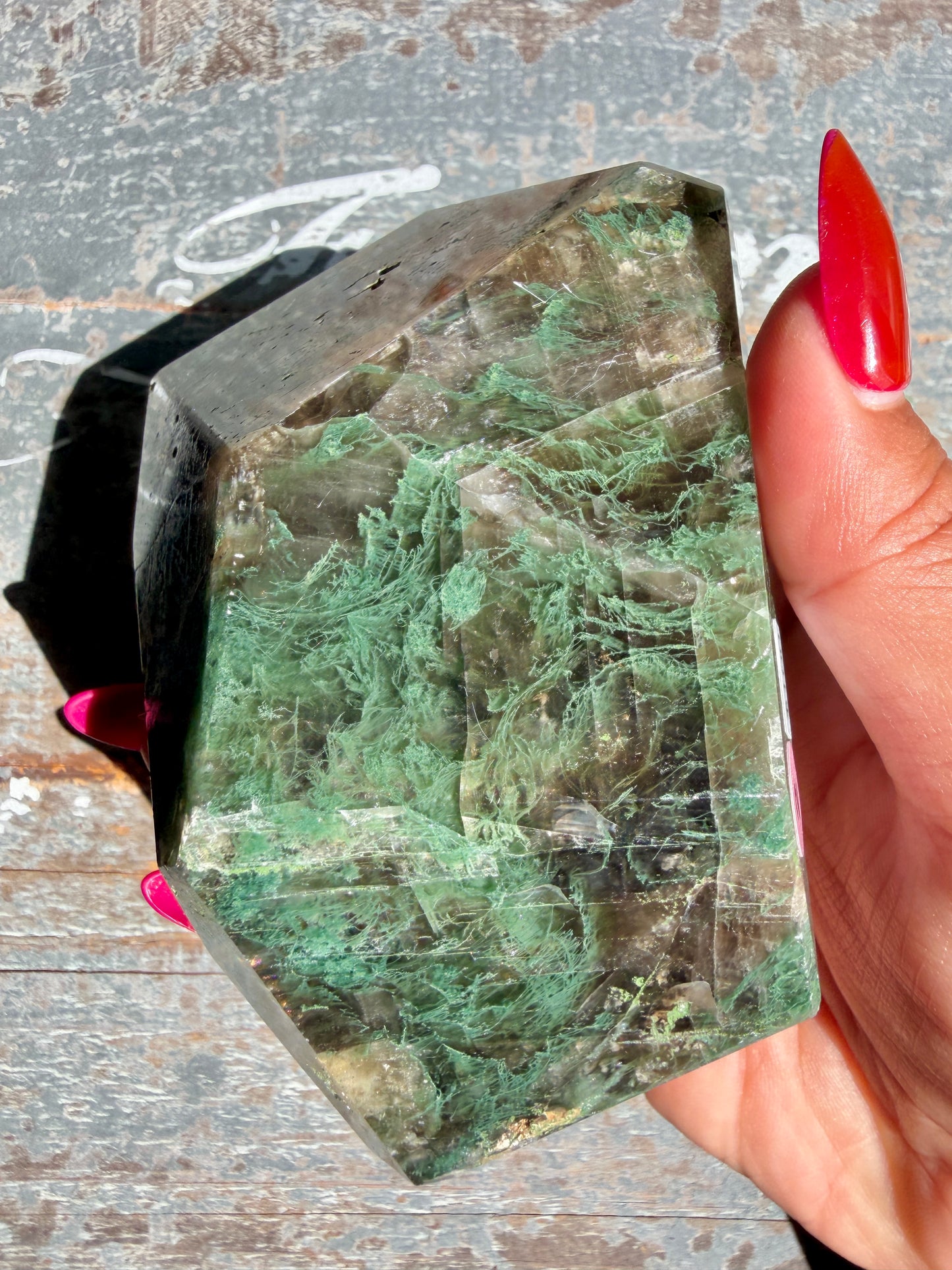 Gorgeous Optical Calcite + Moss Agate Combo Mineral Freeform From India | Opt 2