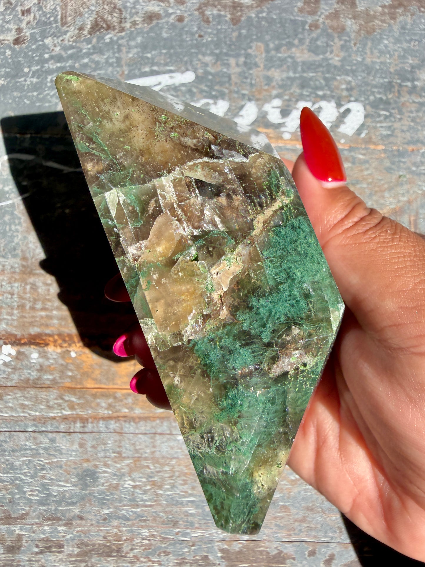 Gorgeous Optical Calcite + Moss Agate Combo Mineral Freeform From India | Opt 2