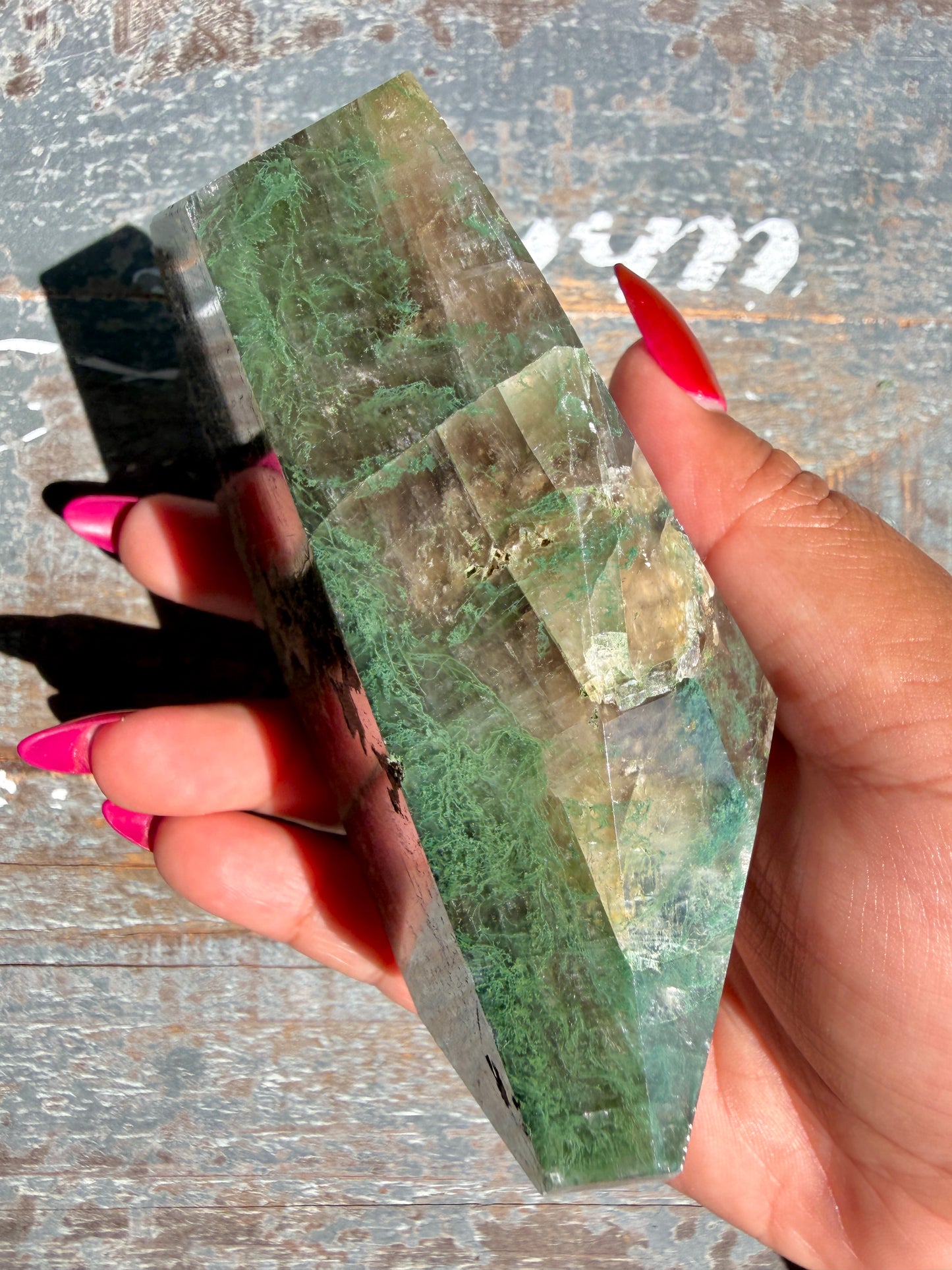Gorgeous Optical Calcite + Moss Agate Combo Mineral Freeform From India | Opt 2