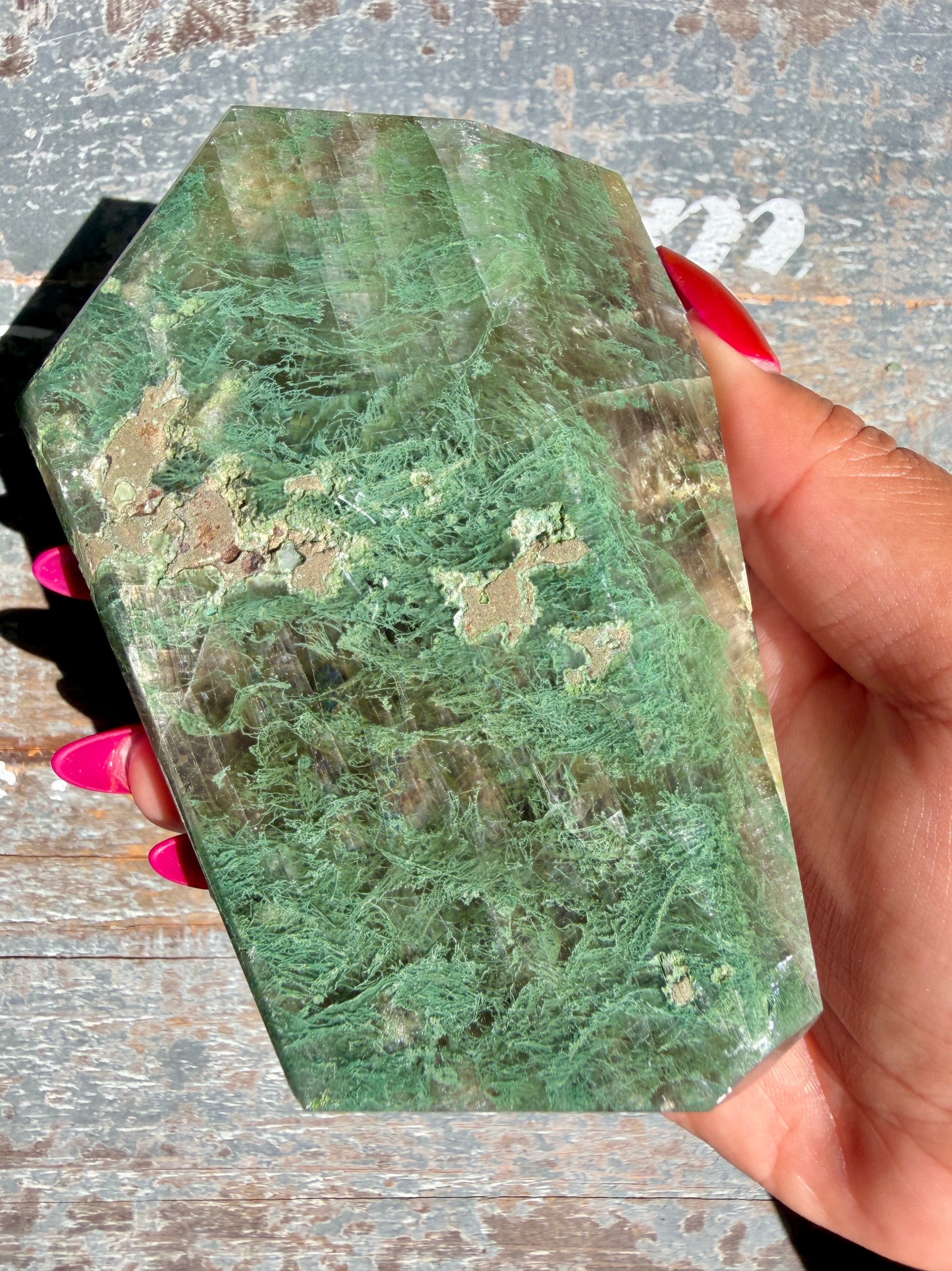 Gorgeous Optical Calcite + Moss Agate Combo Mineral Freeform From India | Opt 2
