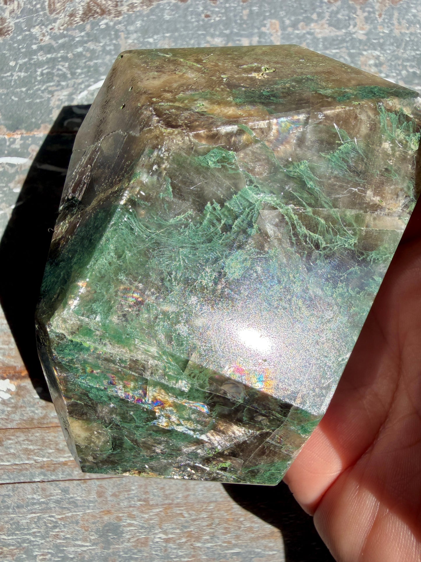 Gorgeous Optical Calcite + Moss Agate Combo Mineral Freeform From India | Opt 2