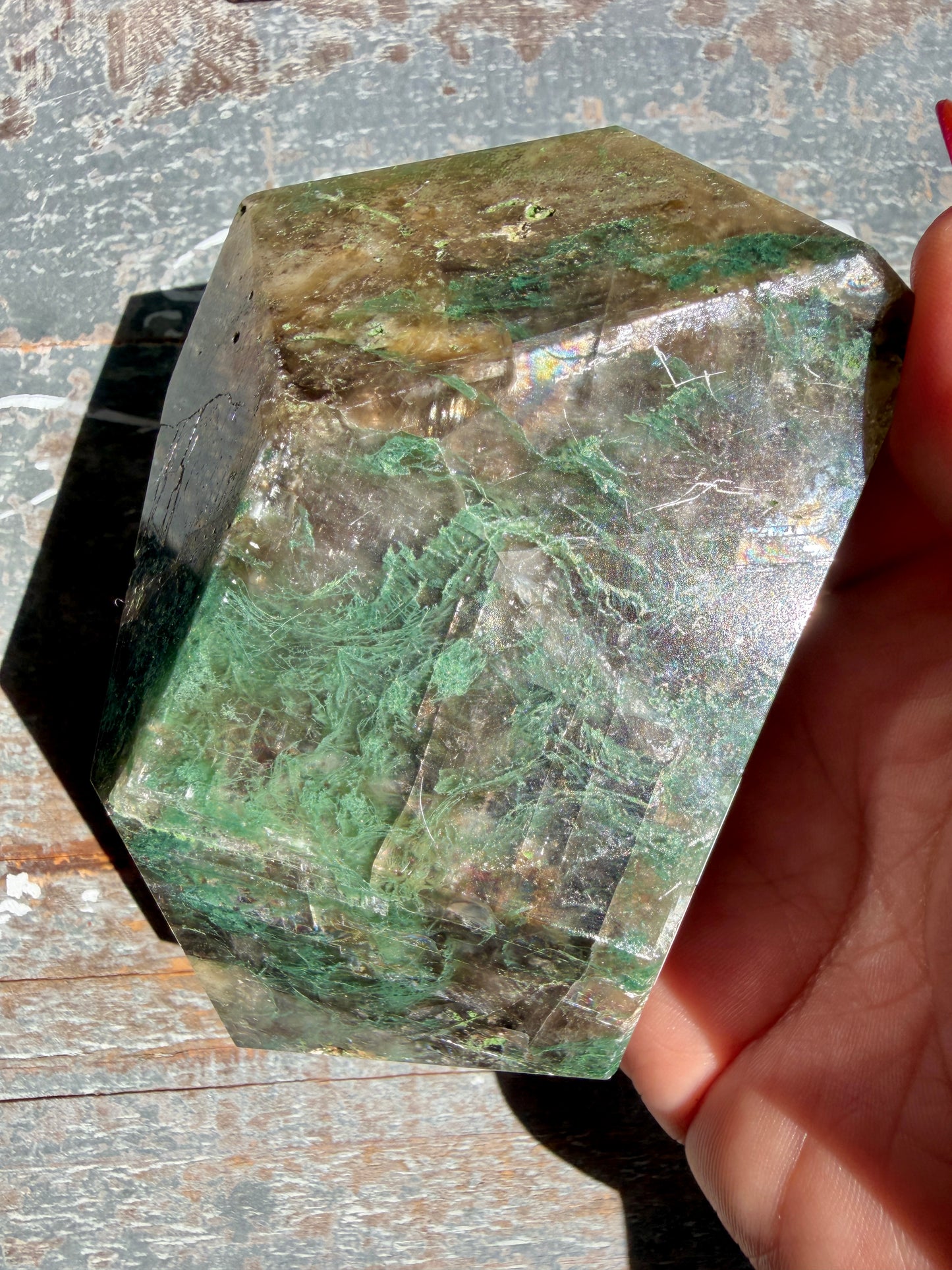 Gorgeous Optical Calcite + Moss Agate Combo Mineral Freeform From India | Opt 2