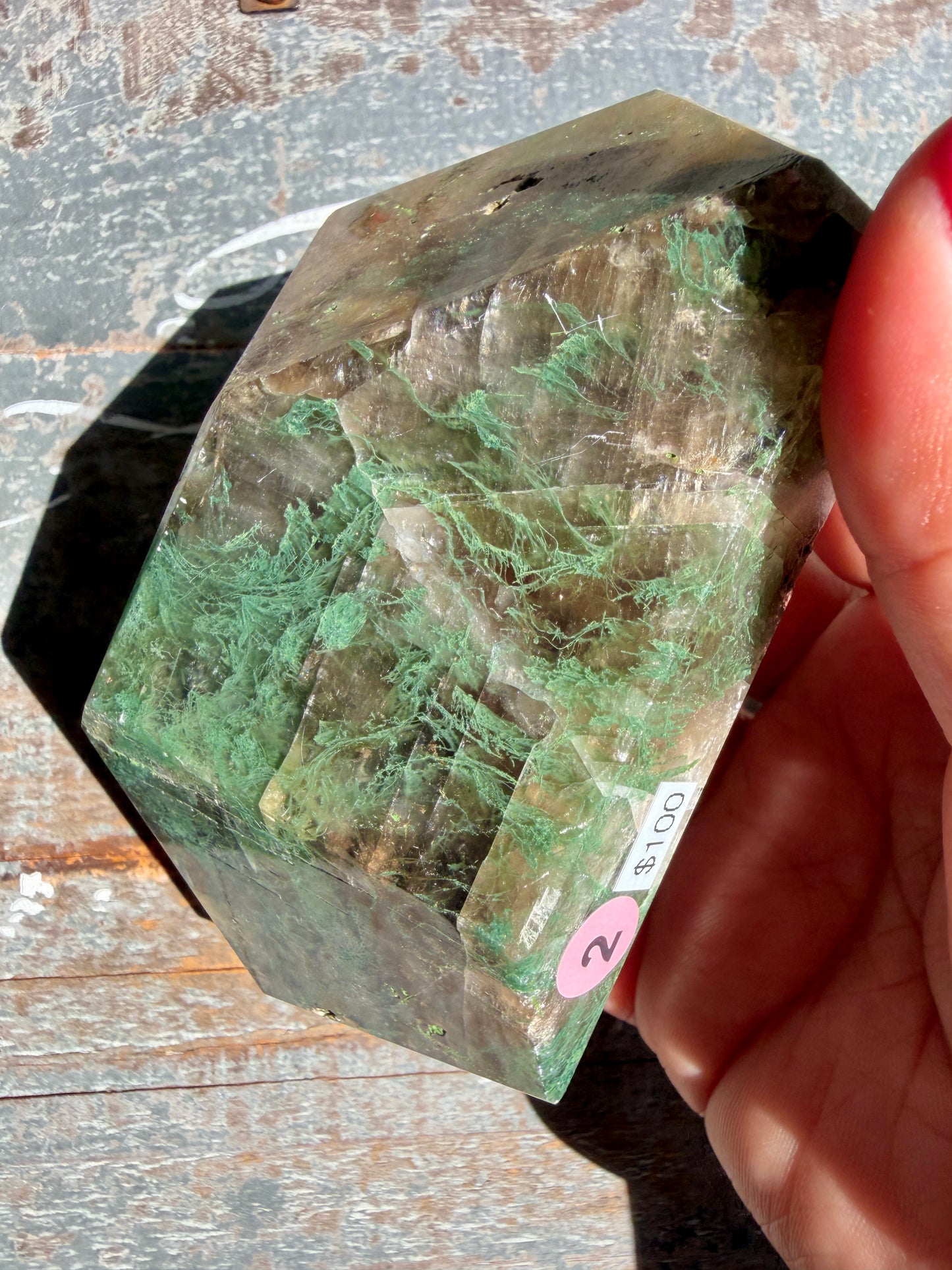 Gorgeous Optical Calcite + Moss Agate Combo Mineral Freeform From India | Opt 2