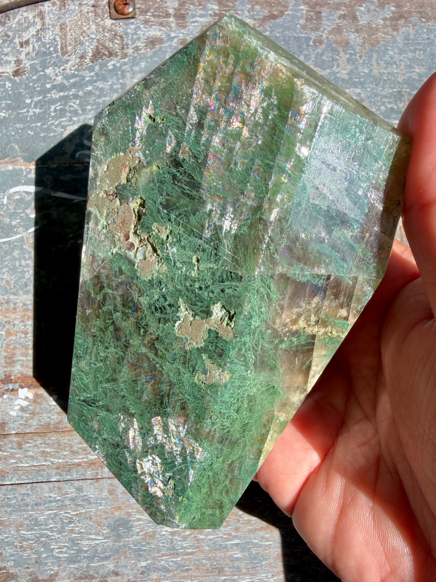 Gorgeous Optical Calcite + Moss Agate Combo Mineral Freeform From India | Opt 2
