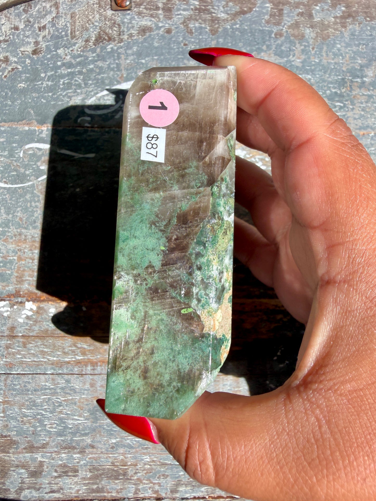 Gorgeous Optical Calcite + Moss Agate Combo Mineral Freeform From India | Opt 1