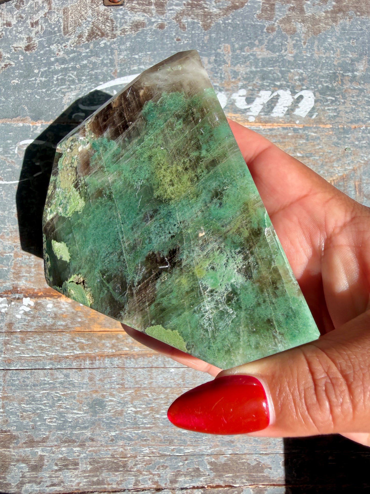 Gorgeous Optical Calcite + Moss Agate Combo Mineral Freeform From India | Opt 1