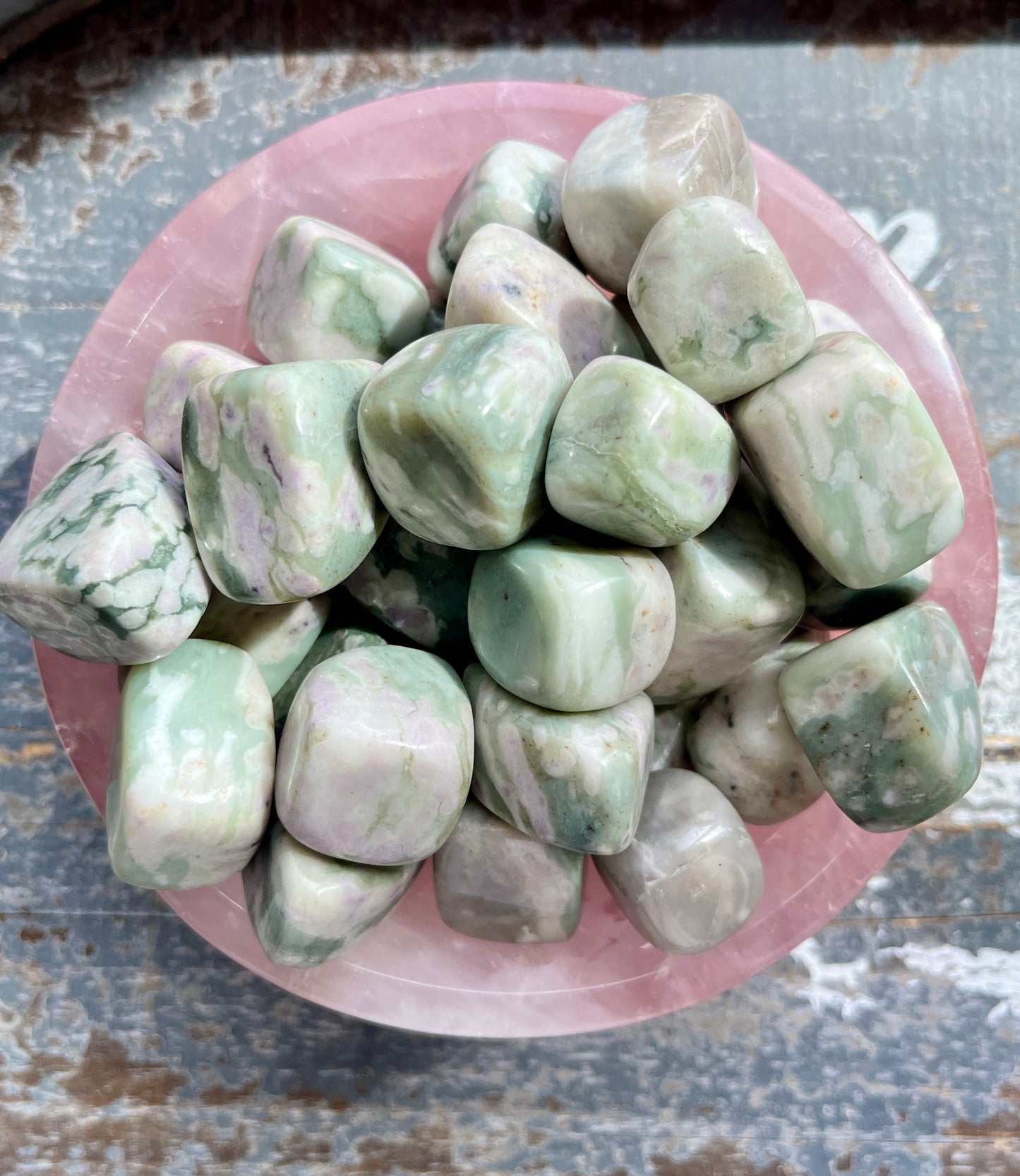 One (1) Gorgeous Green & Lavender Jasper Tumbles from Pakistan