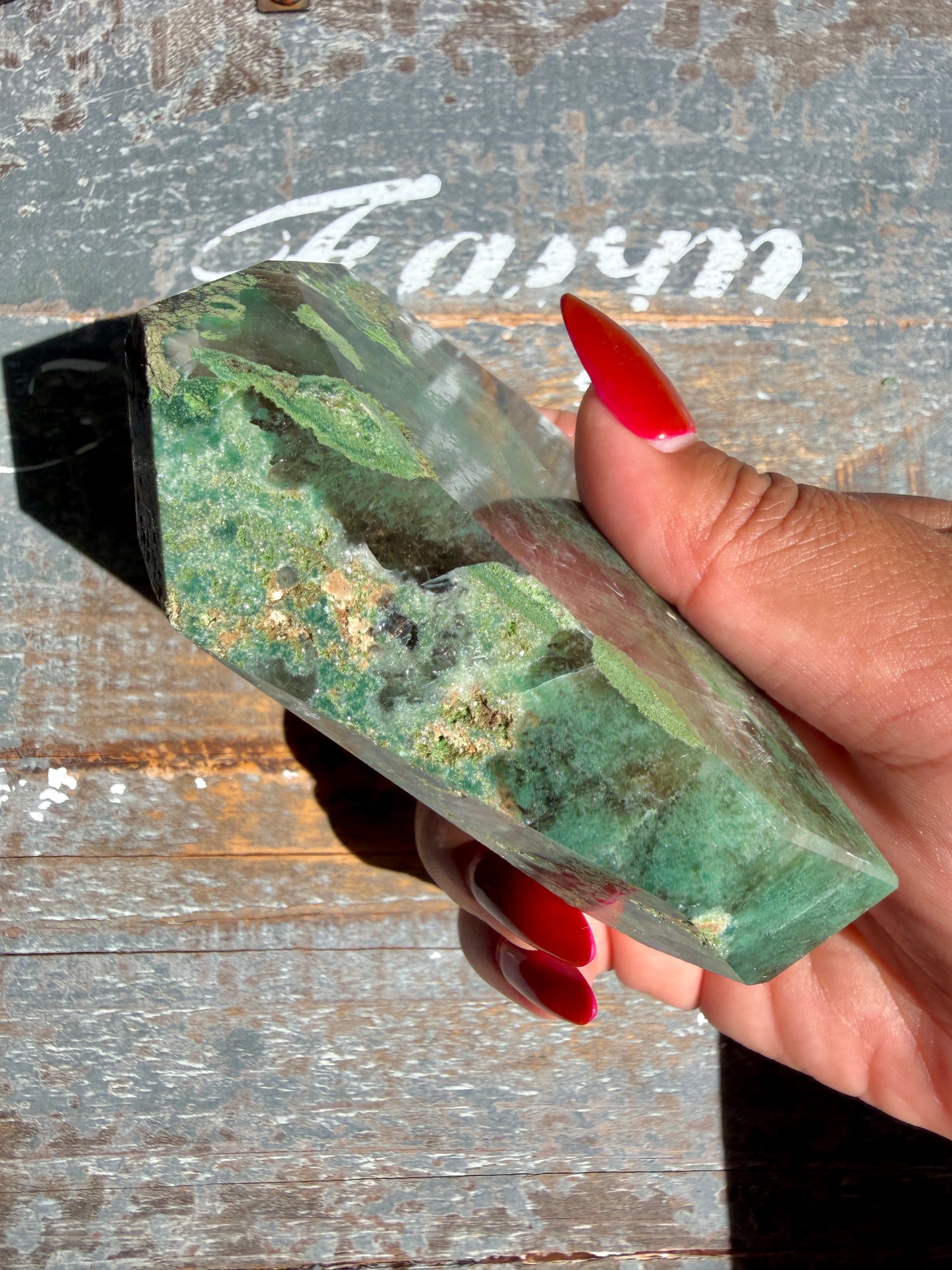 Gorgeous Optical Calcite + Moss Agate Combo Mineral Freeform From India | Opt 1