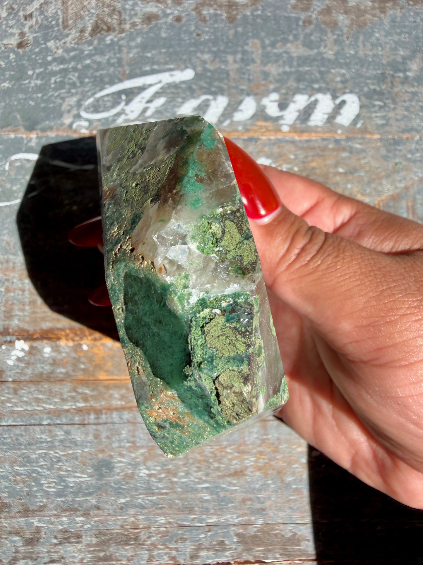 Gorgeous Optical Calcite + Moss Agate Combo Mineral Freeform From India | Opt 1
