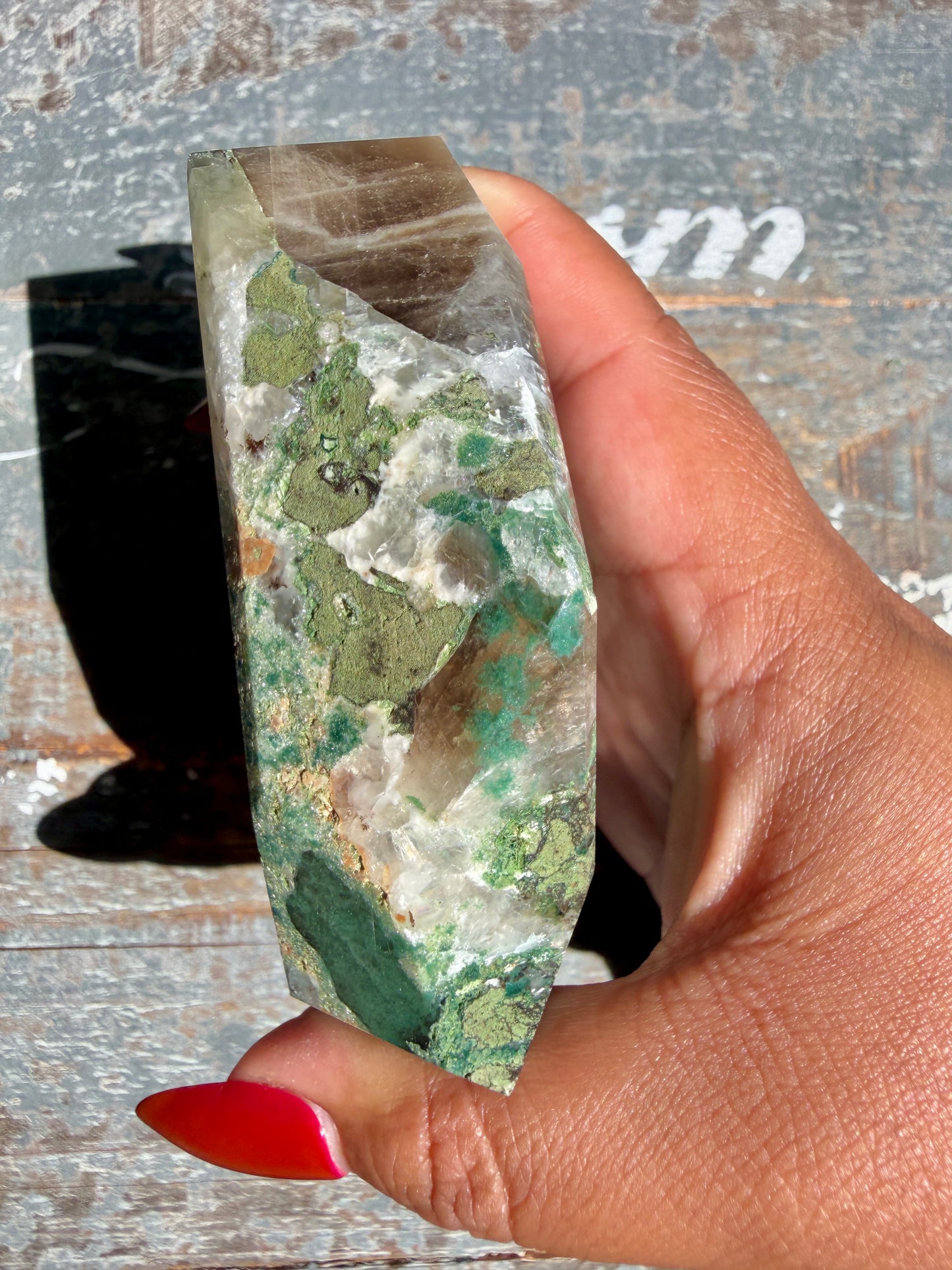 Gorgeous Optical Calcite + Moss Agate Combo Mineral Freeform From India | Opt 1