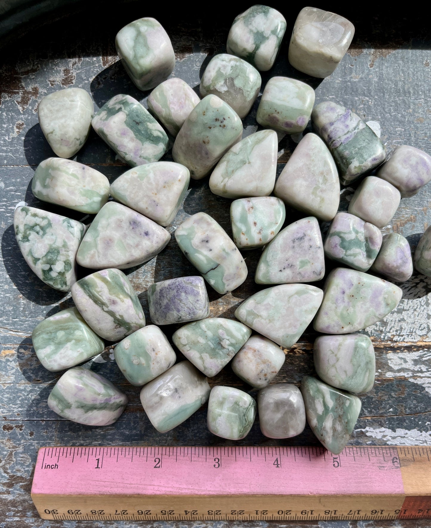 One (1) Gorgeous Green & Lavender Jasper Tumbles from Pakistan