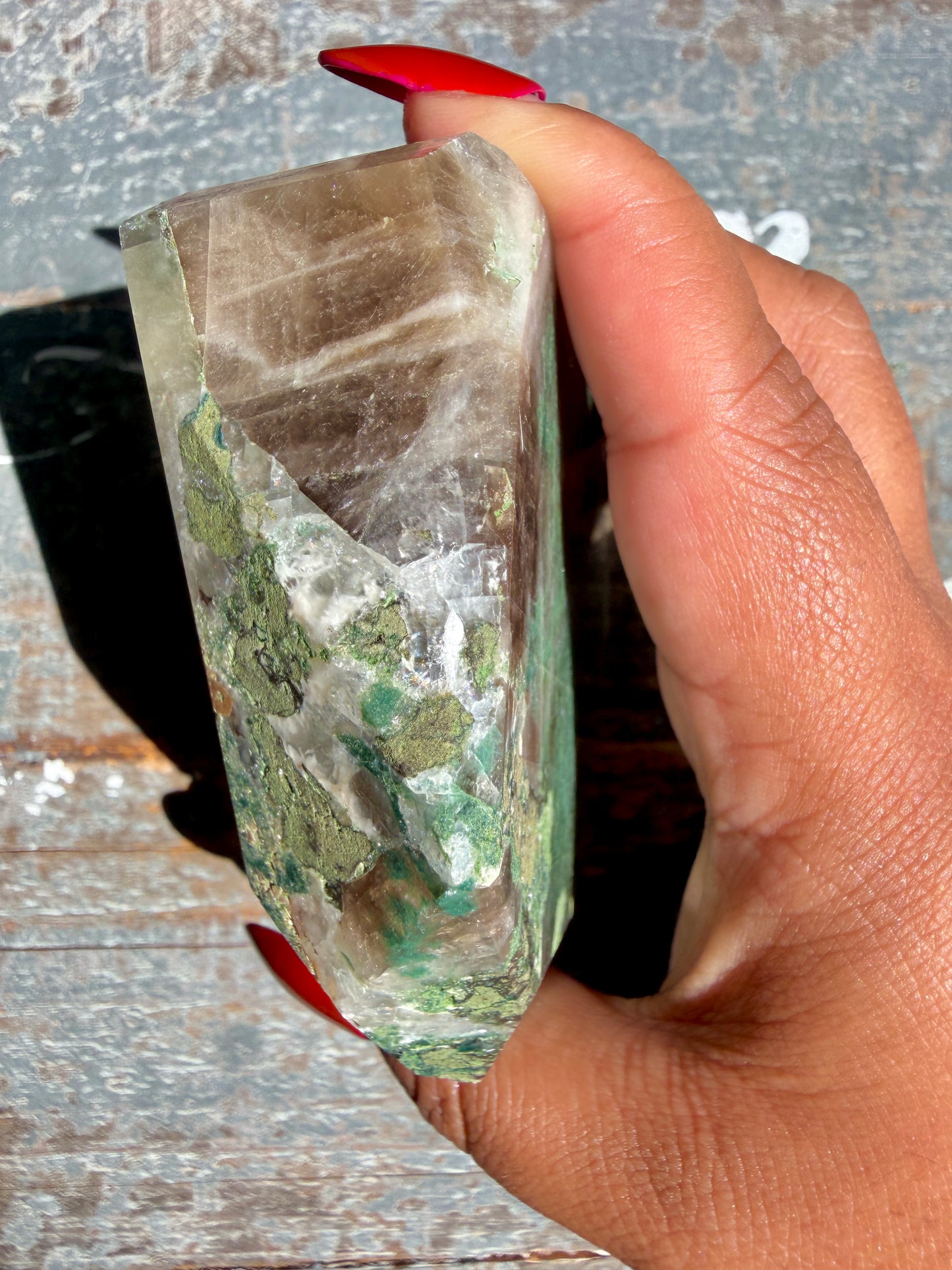 Gorgeous Optical Calcite + Moss Agate Combo Mineral Freeform From India | Opt 1