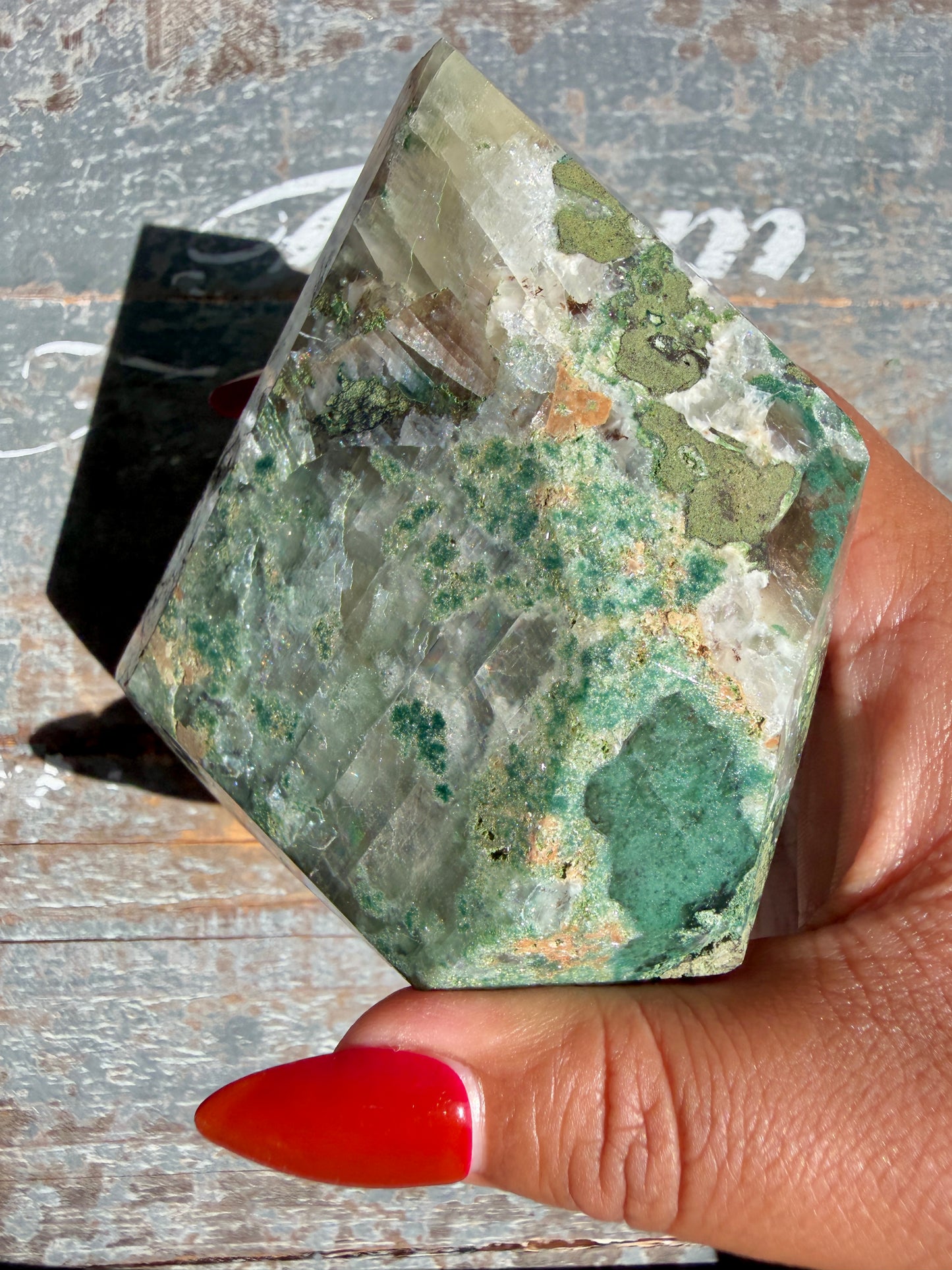 Gorgeous Optical Calcite + Moss Agate Combo Mineral Freeform From India | Opt 1