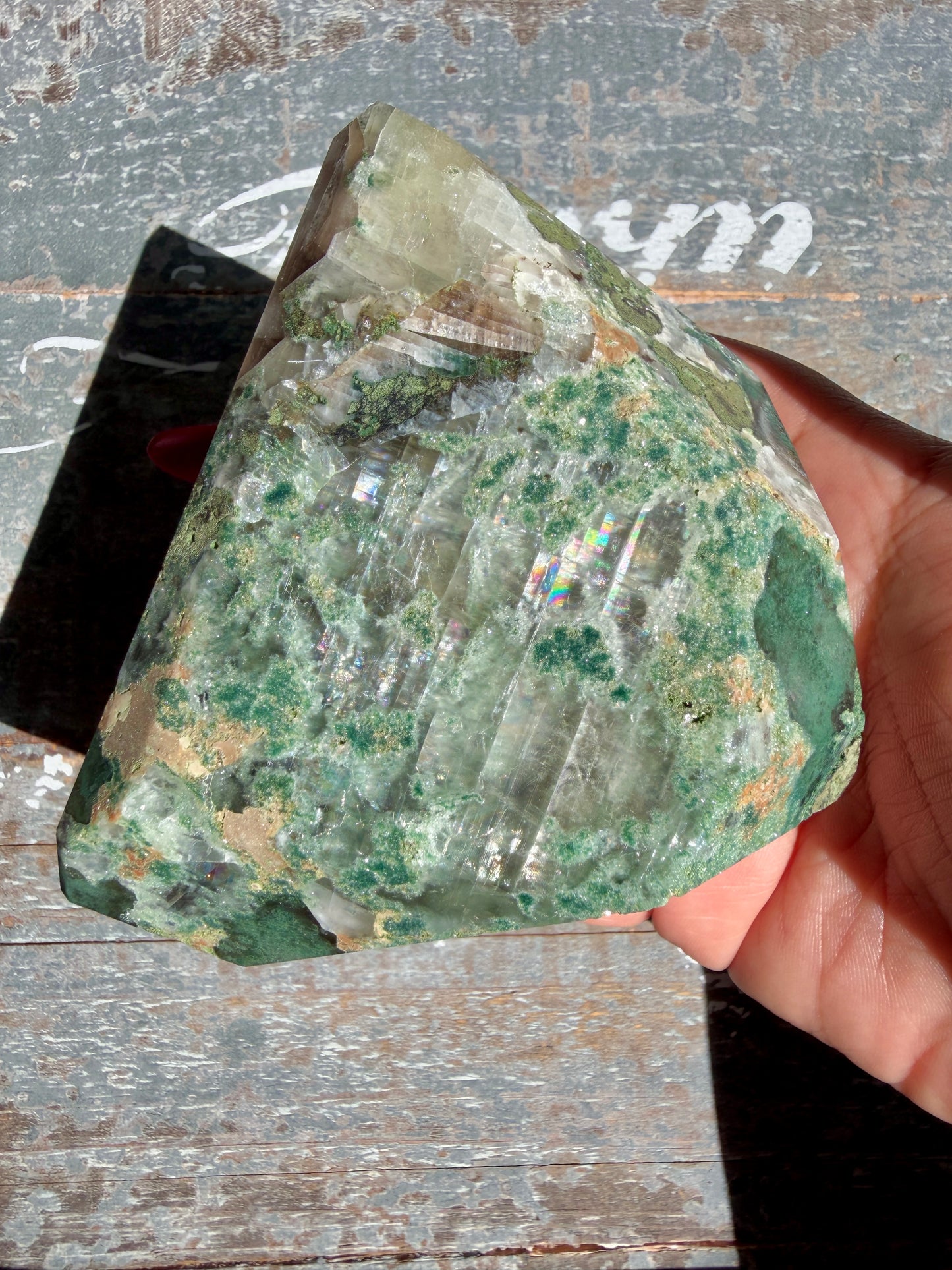Gorgeous Optical Calcite + Moss Agate Combo Mineral Freeform From India | Opt 1