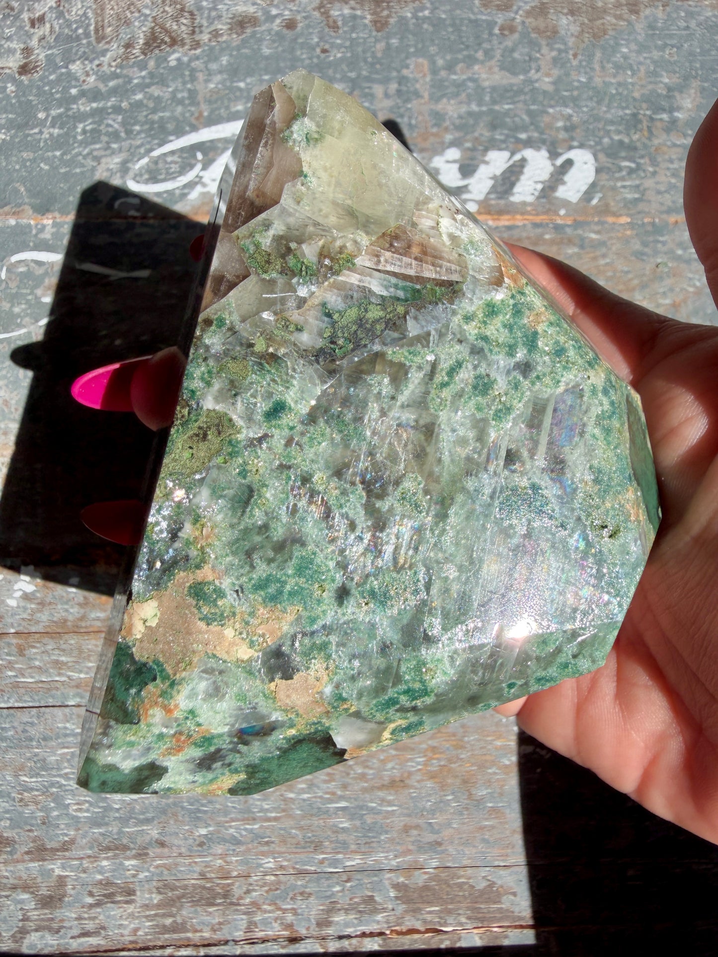 Gorgeous Optical Calcite + Moss Agate Combo Mineral Freeform From India | Opt 1