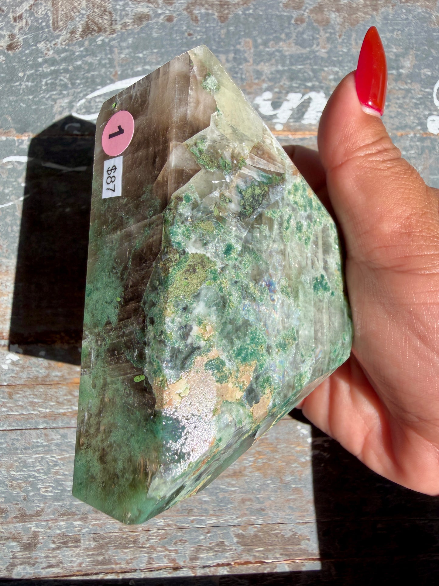 Gorgeous Optical Calcite + Moss Agate Combo Mineral Freeform From India | Opt 1