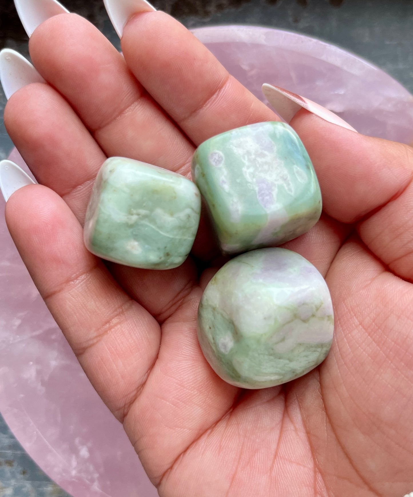 One (1) Gorgeous Green & Lavender Jasper Tumbles from Pakistan