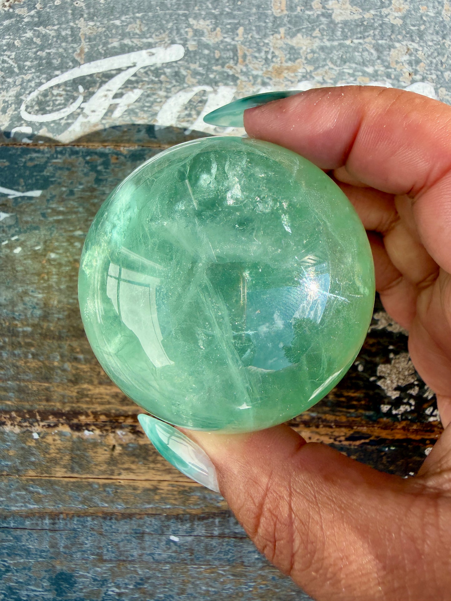 Gorgeous Stormy Water Fluorite Sphere | Opt 6