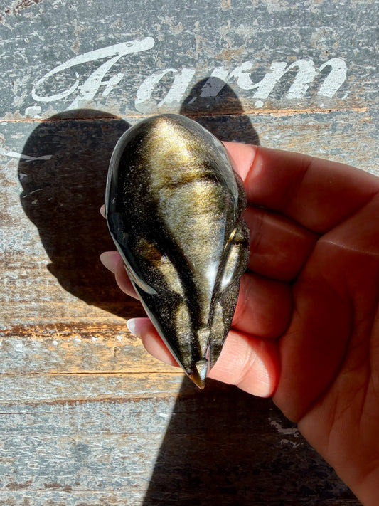 Gorgeous Gold Sheen Obsidian Alien Head | Opt K