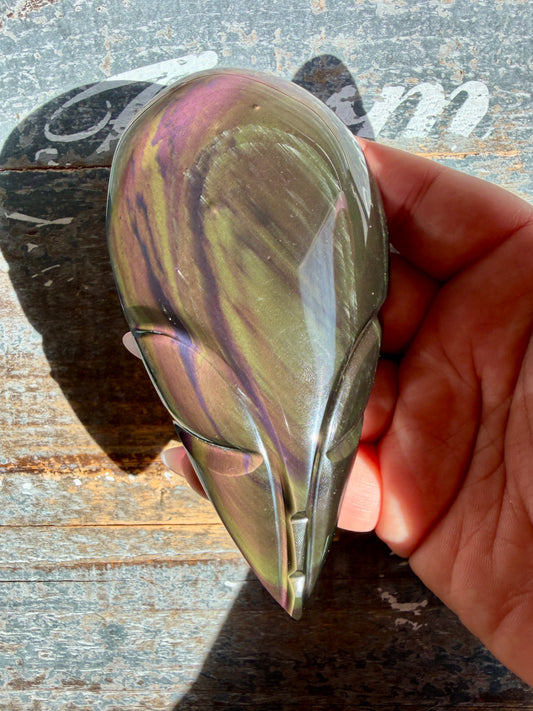 Gorgeous Rainbow Obsidian Alien Head | Opt G
