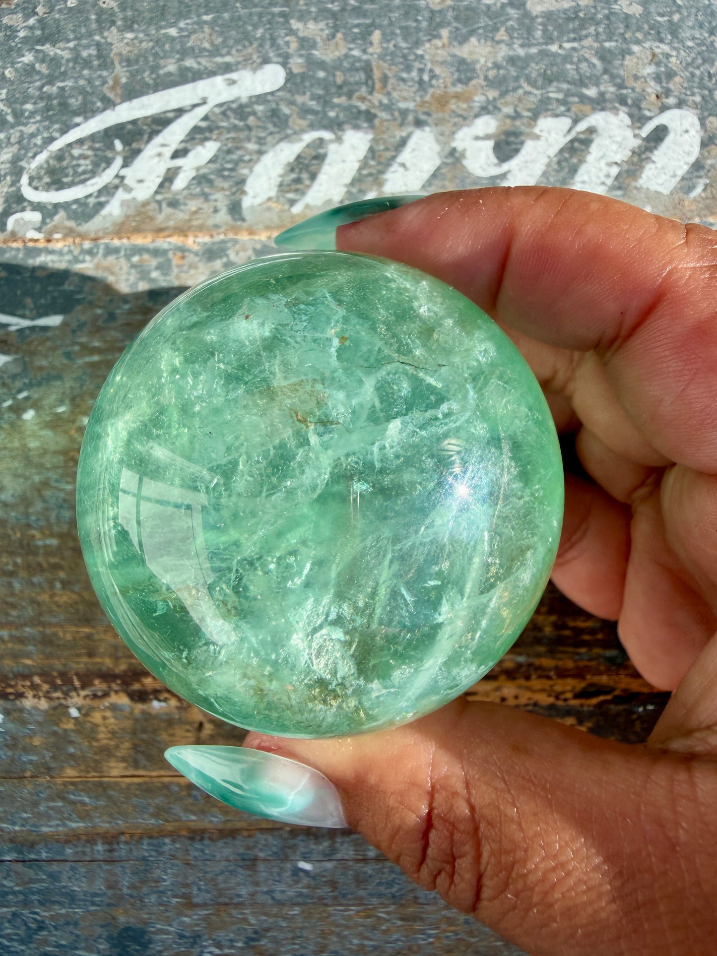 Gorgeous Stormy Water Fluorite Sphere | Opt 17
