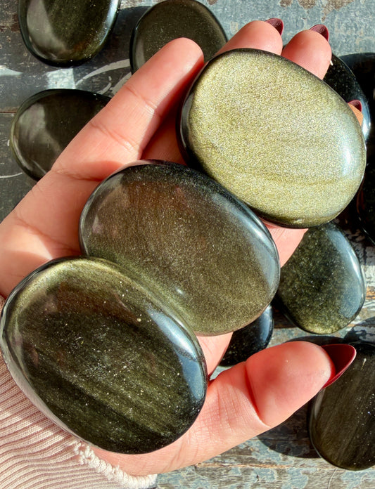One (1) Gorgeous Gold Sheen Obsidian Palmstone | Intuitively Chosen | Mexico