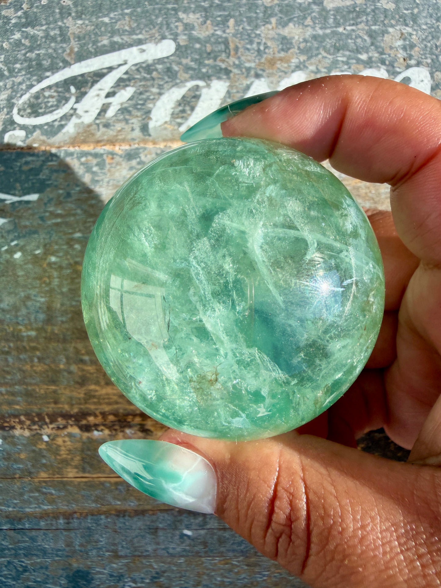 Gorgeous Stormy Water Fluorite Sphere | Opt 17