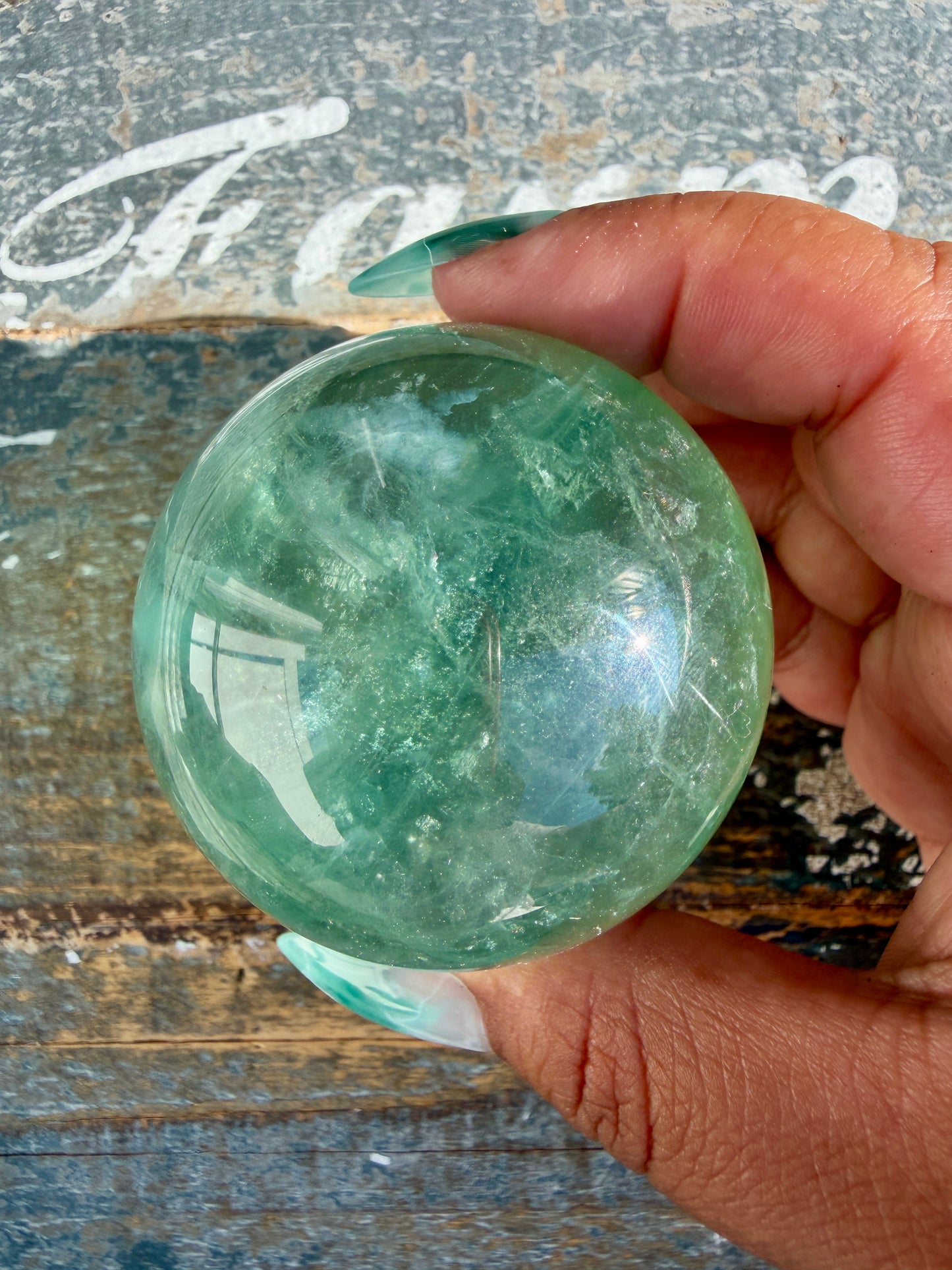 Gorgeous Stormy Water Fluorite Sphere | Opt 19