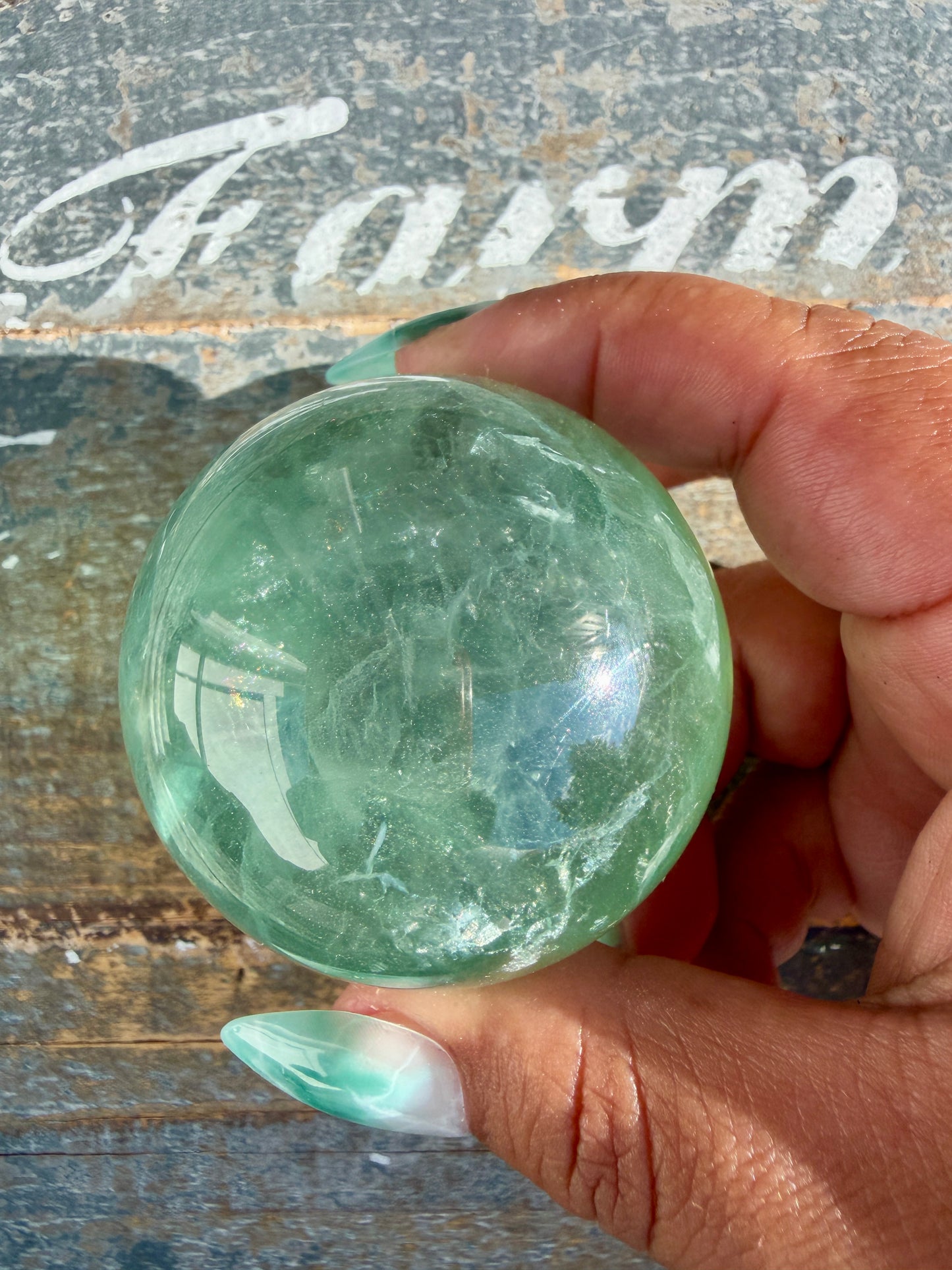 Gorgeous Stormy Water Fluorite Sphere | Opt 19