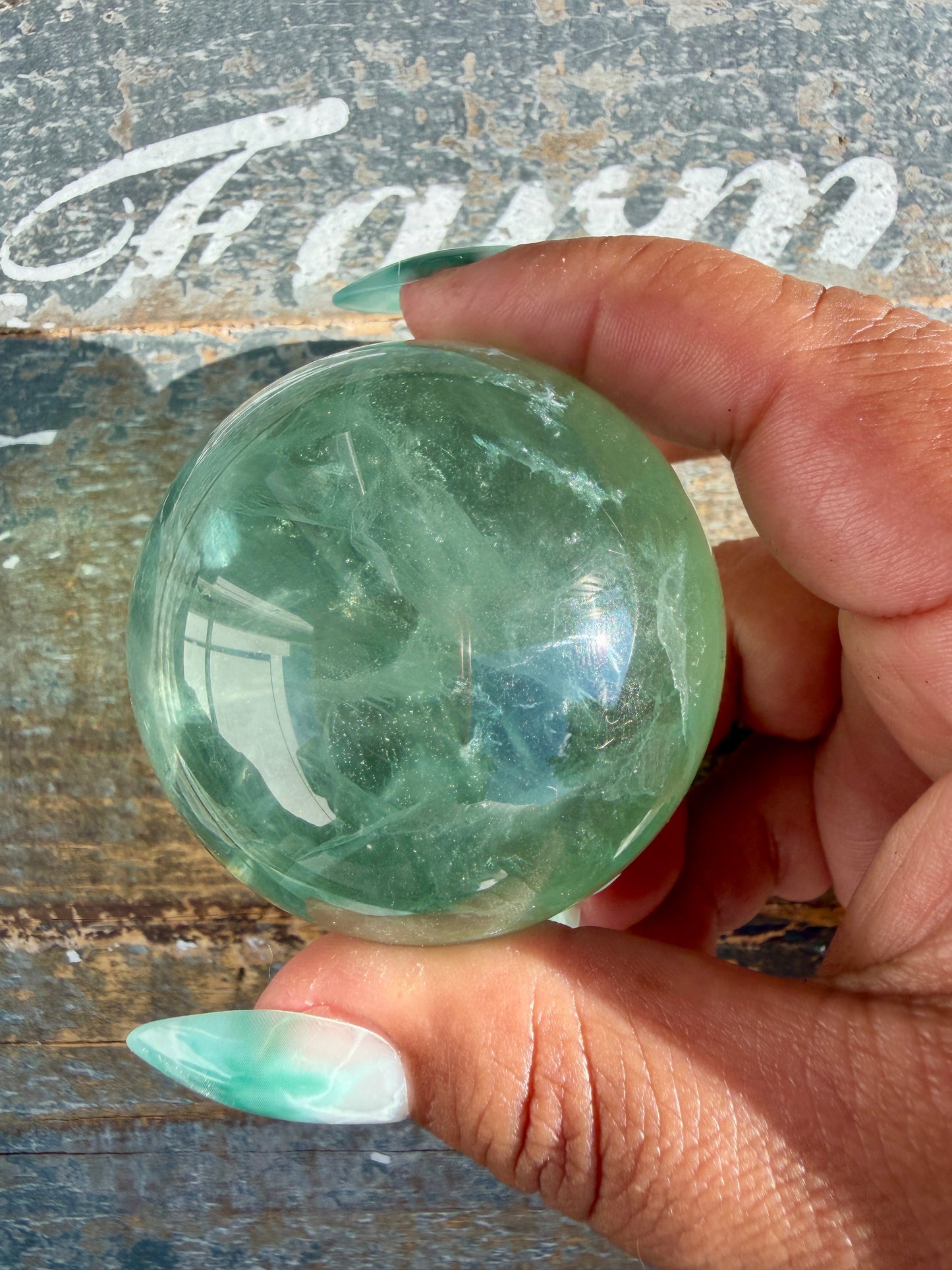 Gorgeous Stormy Water Fluorite Sphere | Opt 19