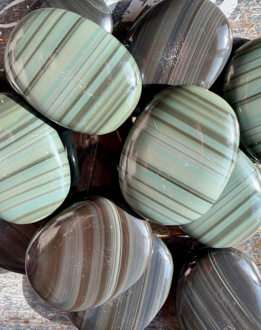 One (1) Gorgeous Platinum Obsidian Palm Stone | Intuitively Chosen | Mexico