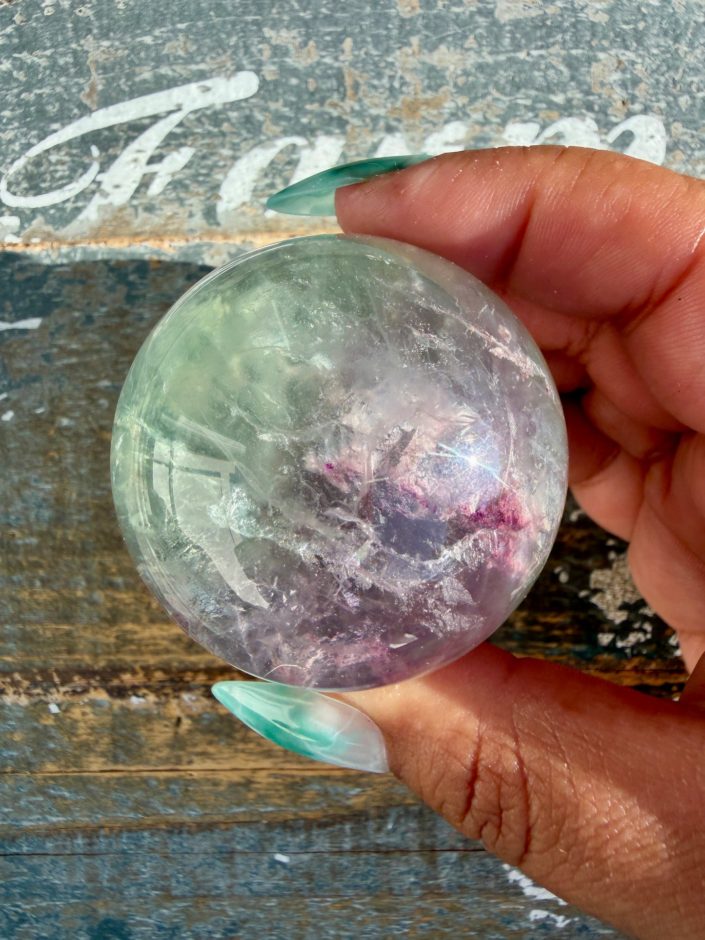 Gorgeous Stormy Water Fluorite Sphere | Opt 16