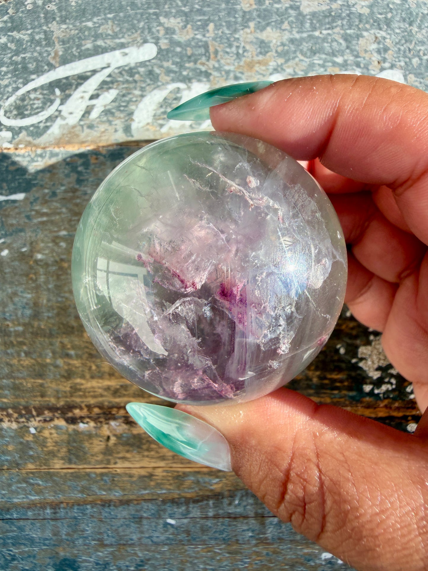 Gorgeous Stormy Water Fluorite Sphere | Opt 16