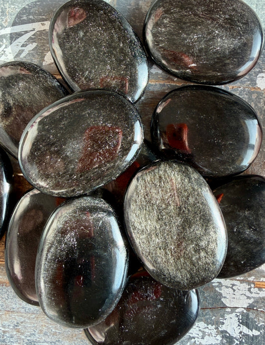 One (1) Gorgeous Silver Sheen Obsidian Palmstone | Intuitively Chosen | Mexico