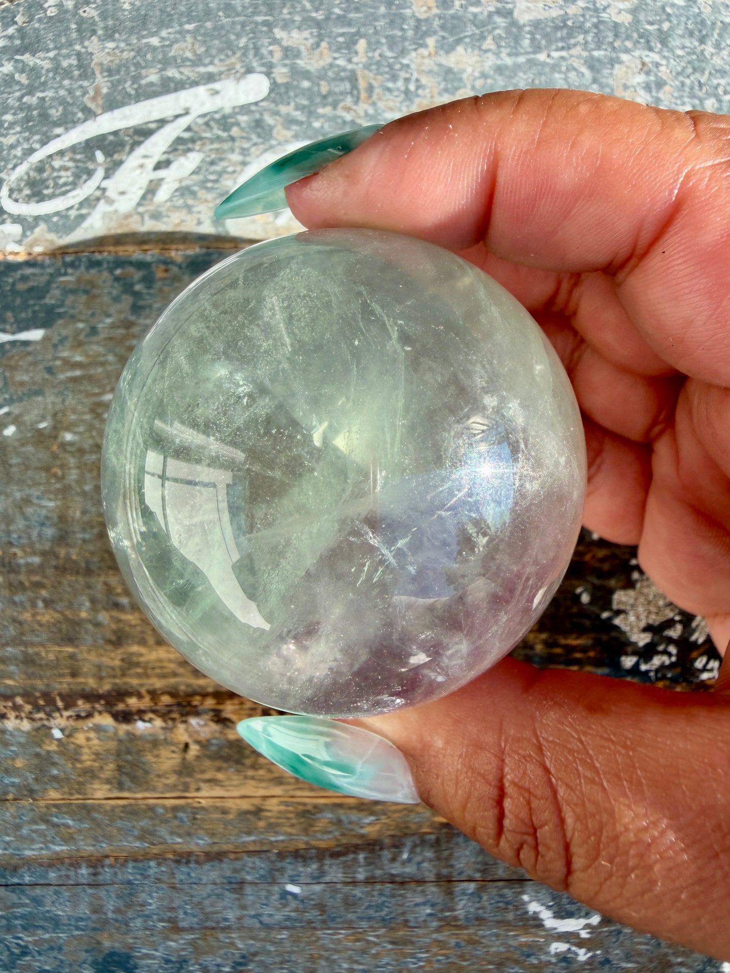 Gorgeous Stormy Water Fluorite Sphere | Opt 14