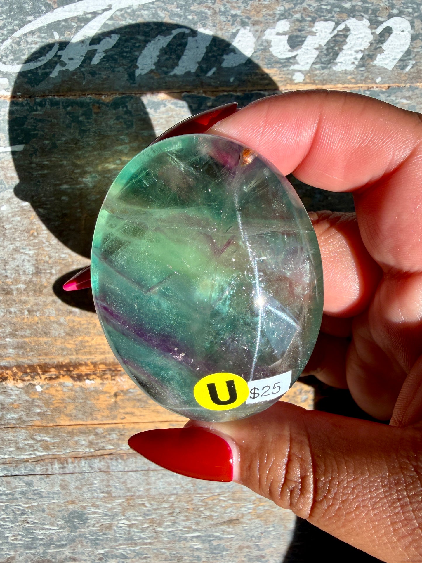 Gorgeous Rainbow Fluorite Palm Stone | Opt U