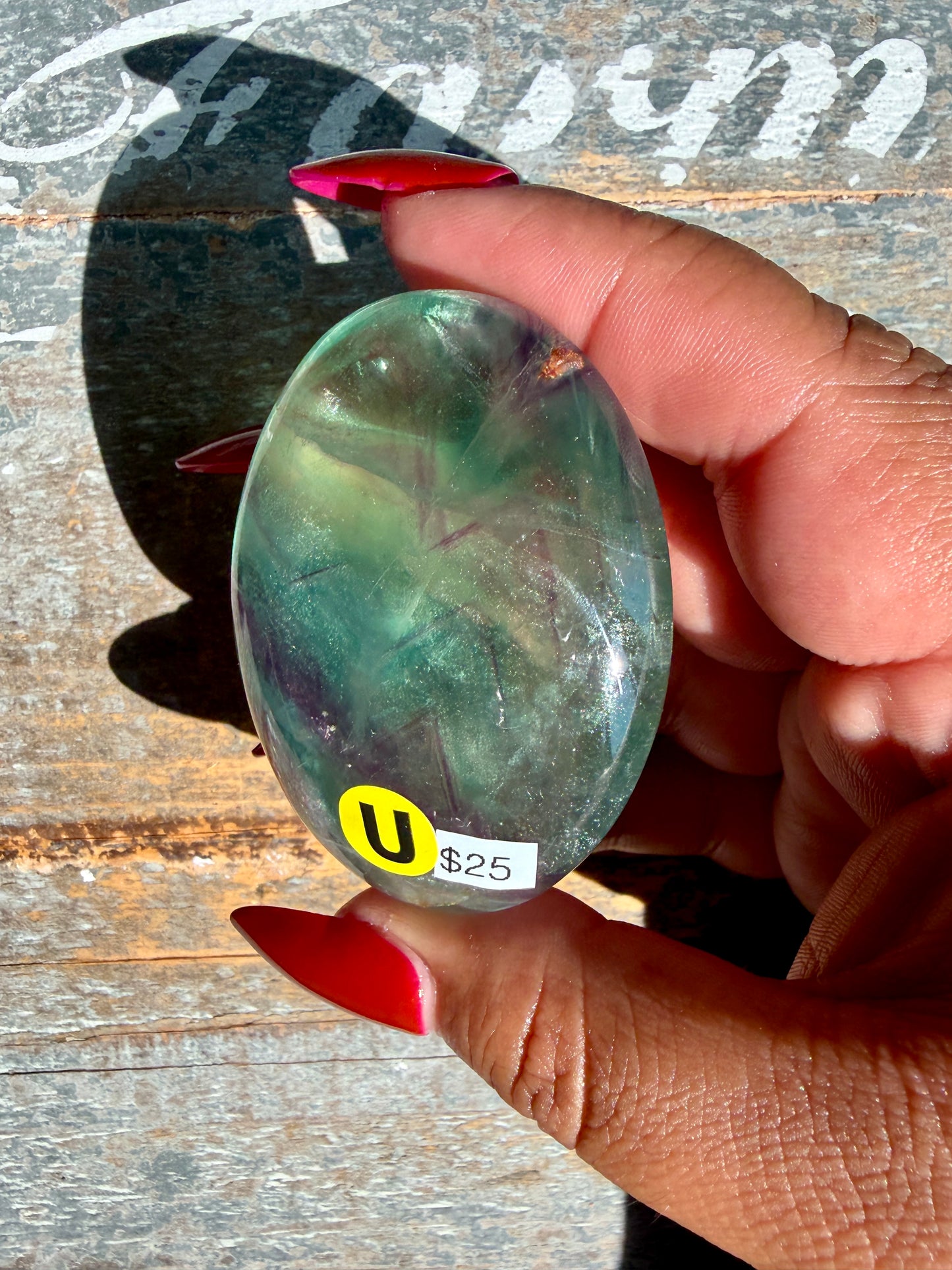 Gorgeous Rainbow Fluorite Palm Stone | Opt U
