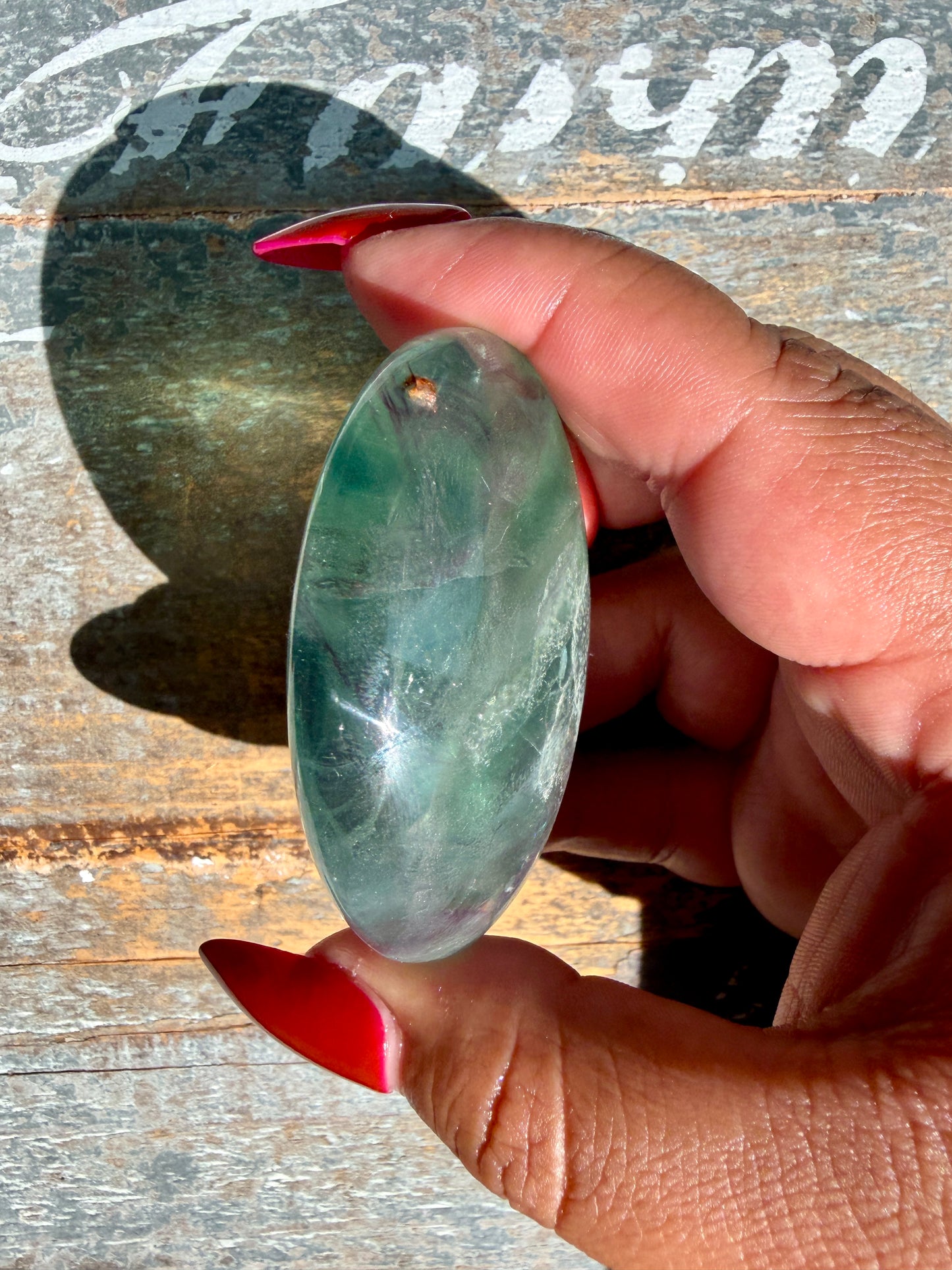 Gorgeous Rainbow Fluorite Palm Stone | Opt U