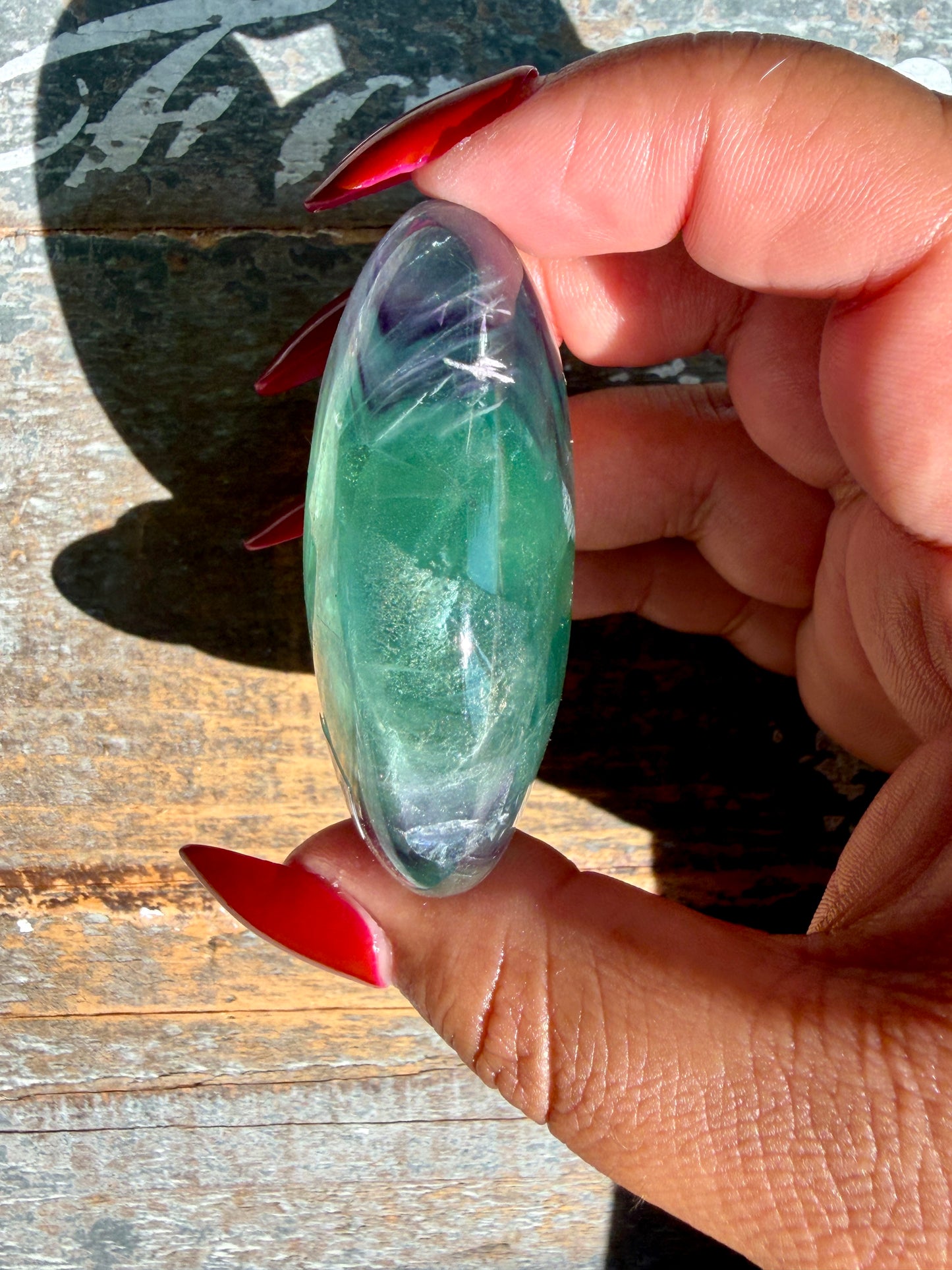 Gorgeous Rainbow Fluorite Palm Stone | Opt N