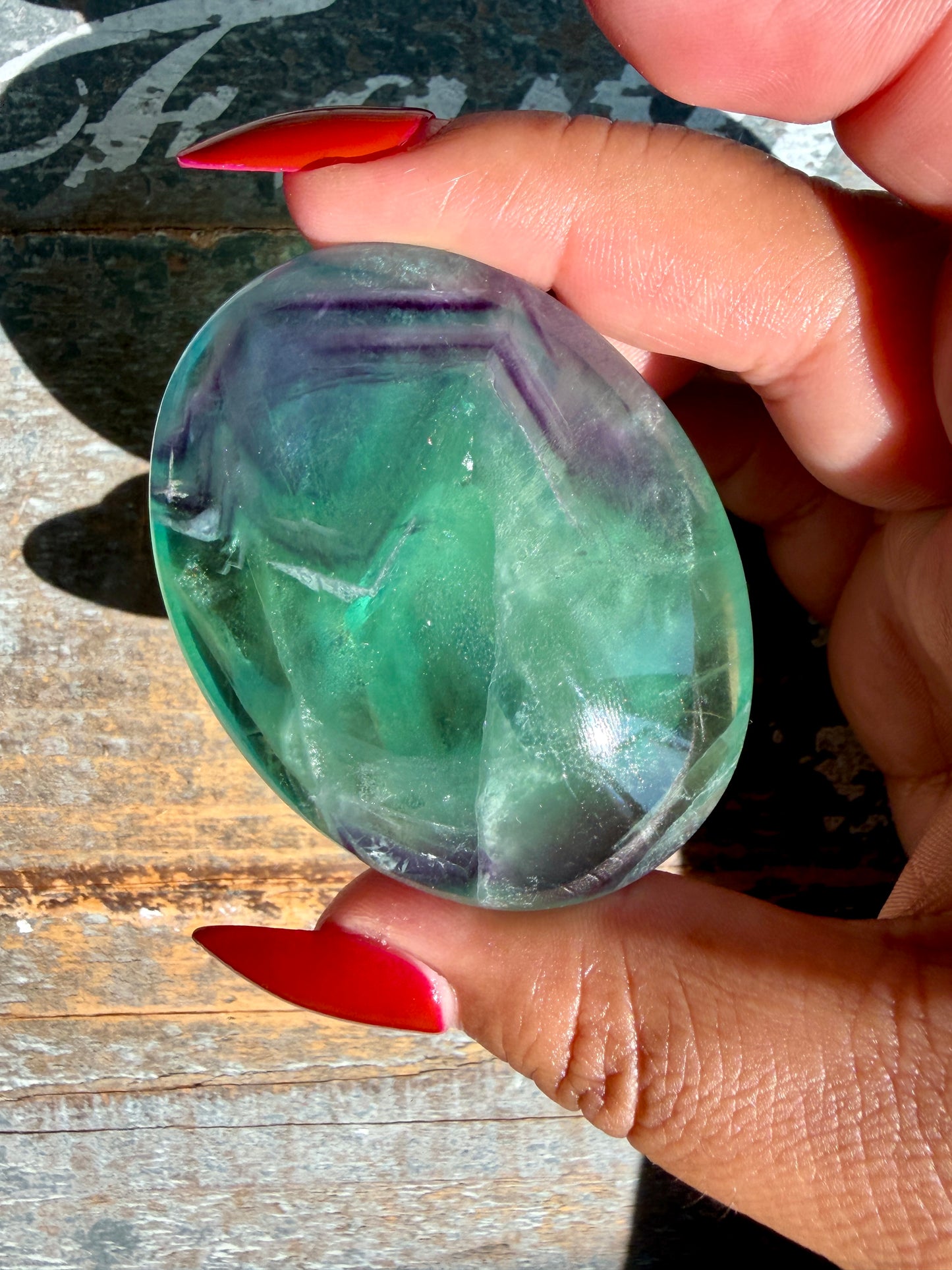 Gorgeous Rainbow Fluorite Palm Stone | Opt N