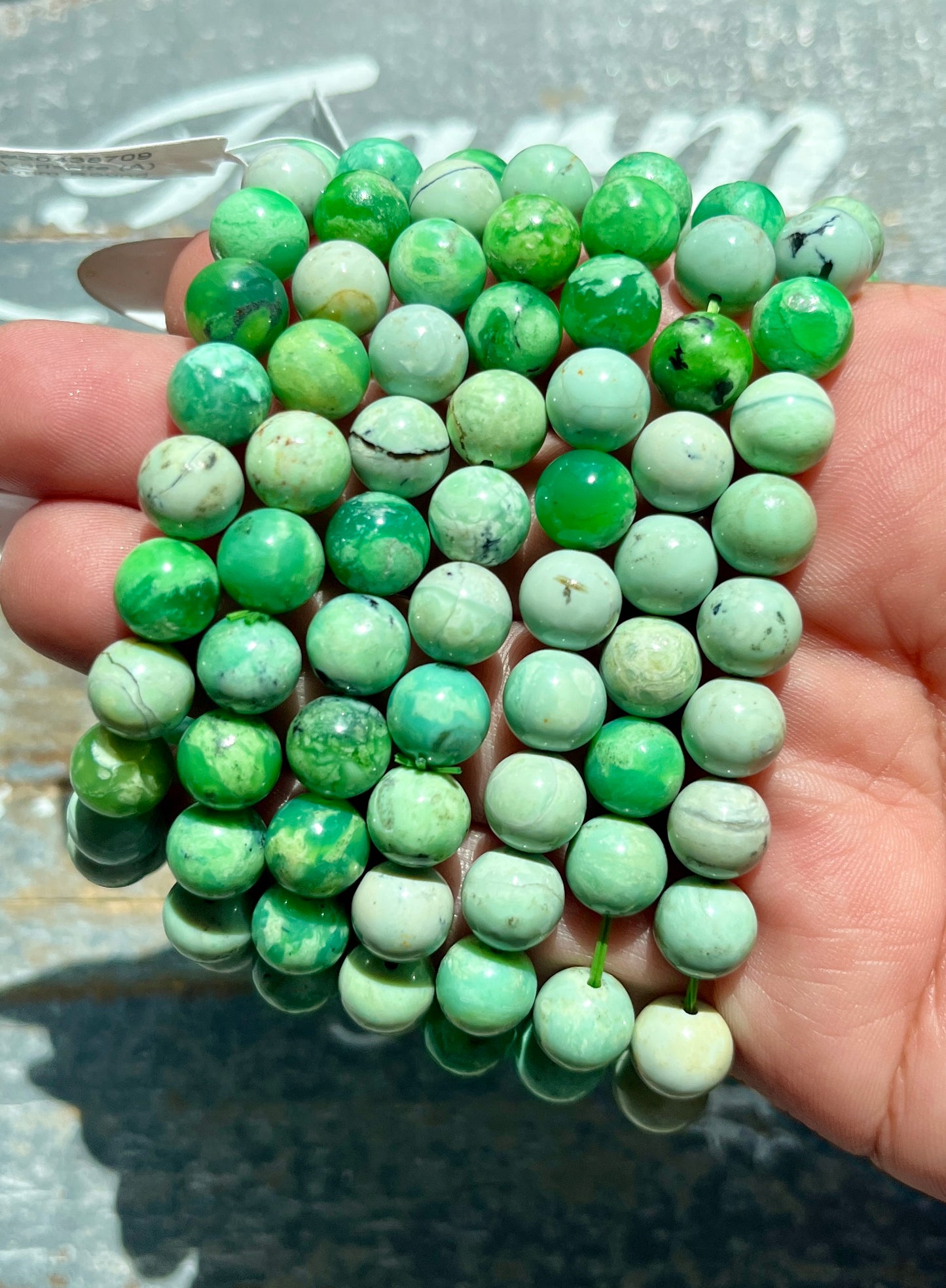 One (1) Gorgeous Variscite 8mm Round Bead Bracelet